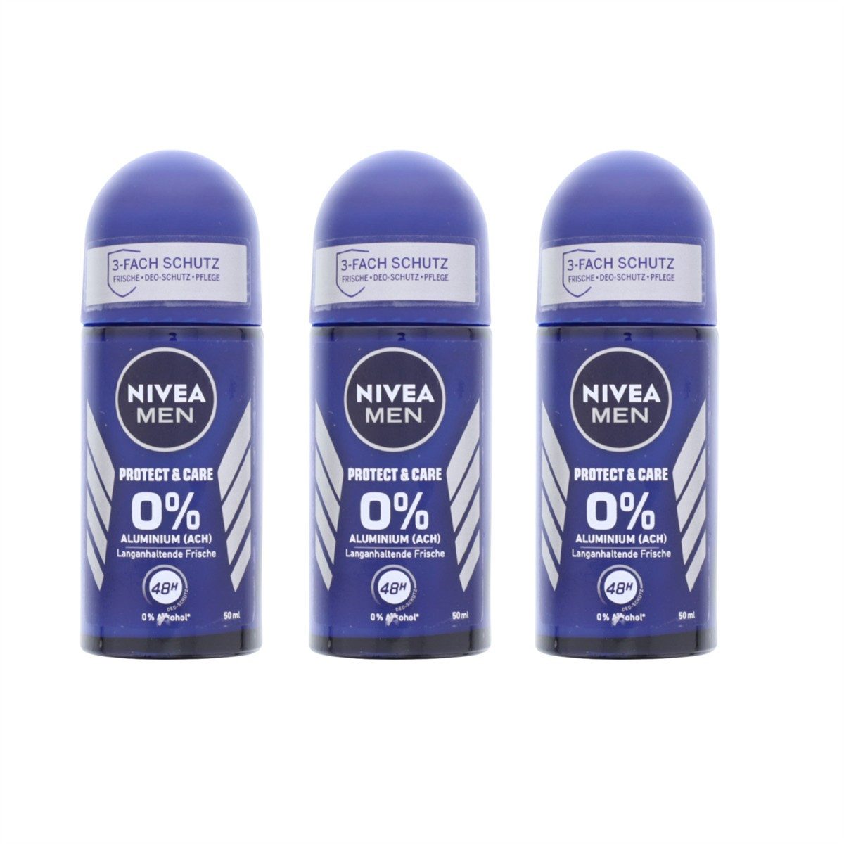 Nivea Deo-Roller 3 x NIVEA Men Protect & Care Deo Roll On je 50ml 0% Aluminium 48h