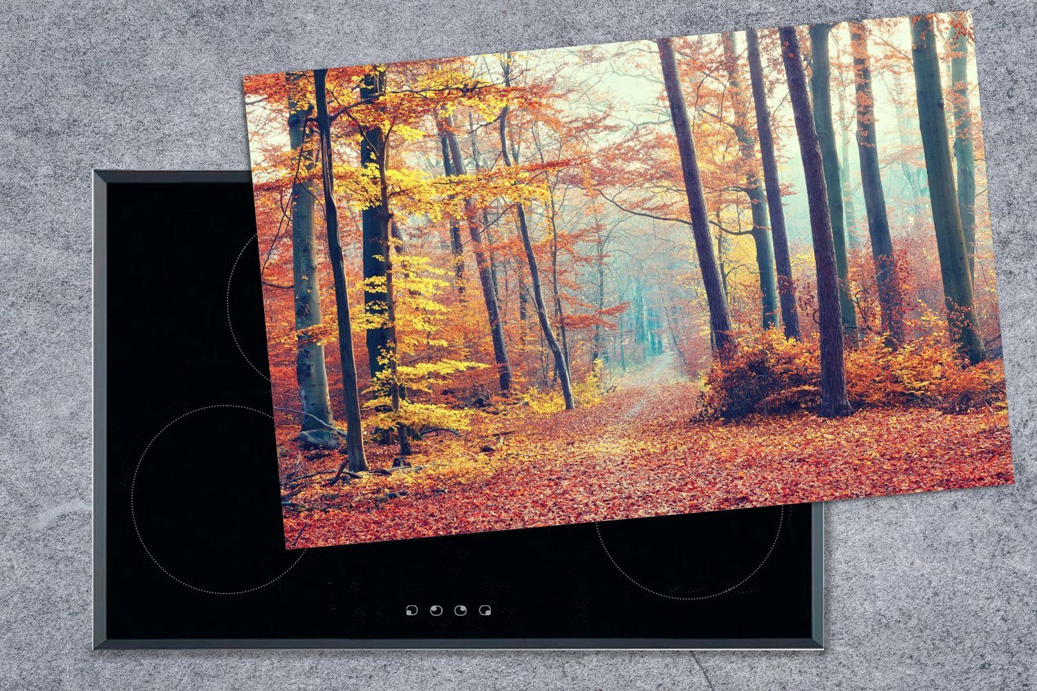Herbst Schutz Laub, tlg), Wald Induktionskochfeld Vinyl, cm, küche, die - für Ceranfeldabdeckung (1 80x52 Herdblende-/Abdeckplatte - MuchoWow