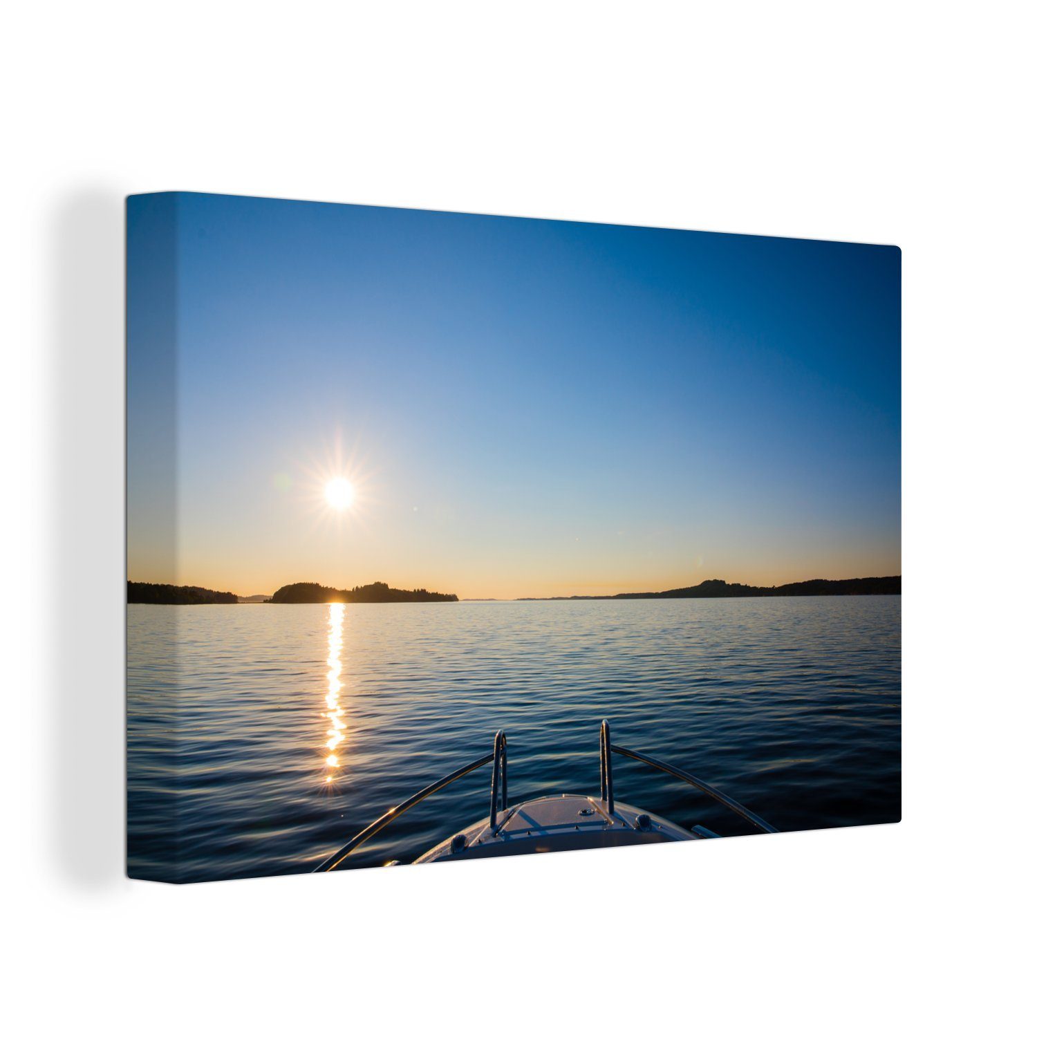 OneMillionCanvasses® Leinwandbild Ein Sonnenuntergang von einem Motorboot aus, (1 St), Wandbild Leinwandbilder, Aufhängefertig, Wanddeko, 30x20 cm