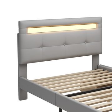 HAUSS SPLOE Bett Einzelbett Funktionsbett Bettrahmen KInderbett (mit LED-Leuchten, 2 Schubladen, hautfreundlicher Leinenpolsterung flach)