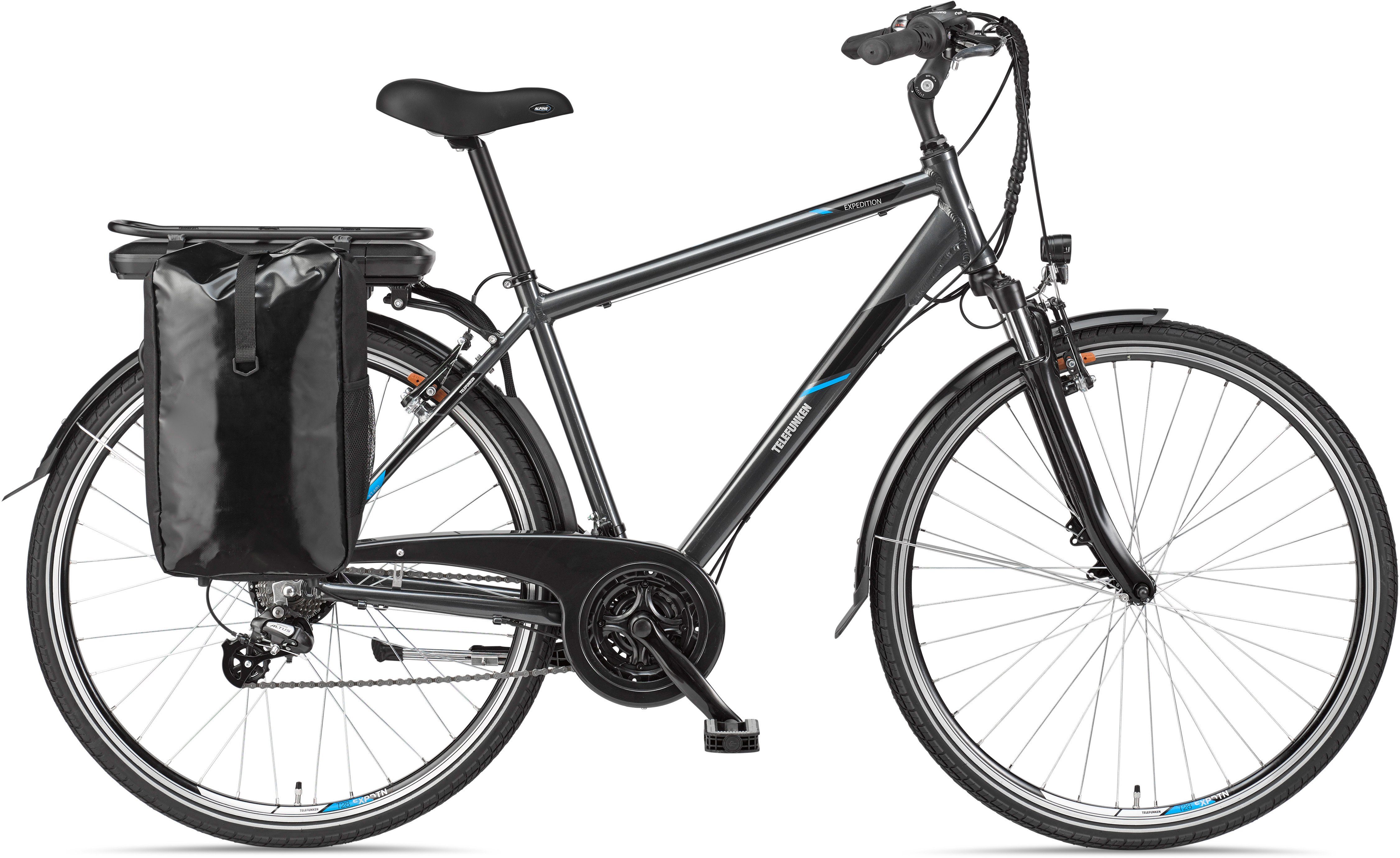 Telefunken E-Bike Trekkingrad Expedition XT481, 21 Gang Shimano, Heckmotor, 374,4 Wh, (mit Fahrradtasche), Reichweite bis zu 100 km, Pedelec, Elektrofahrrad für Herren, 28 Zoll