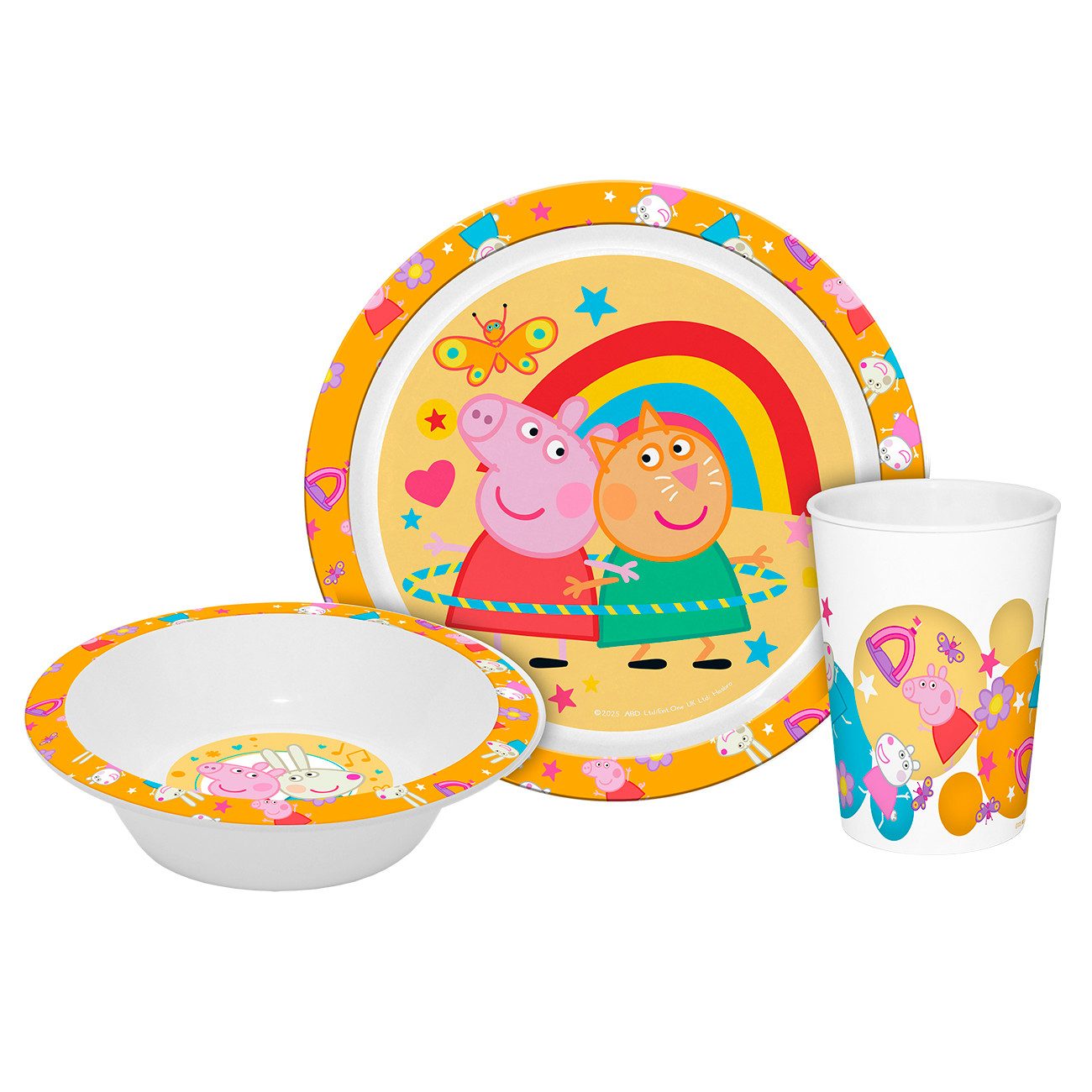 Geda Labels GmbH Kindergeschirr-Set Peppa Pig (3-tlg), PP, Gelb, 21,5x21,5x8,5, spülmaschinengeeignet