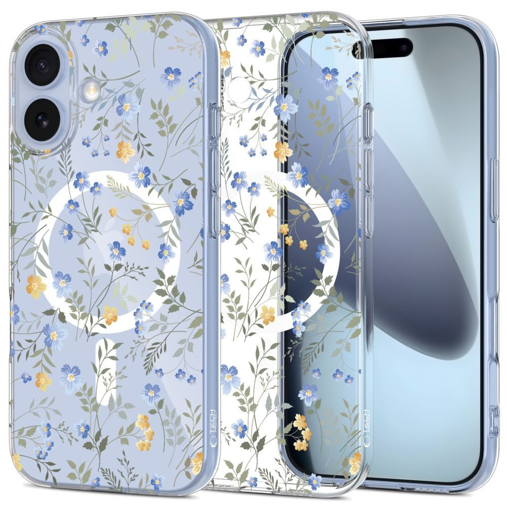 TECH PROTECT Handyhülle Schutzhülle Magnethülle Rückschale 6,3 Zoll, MagSafe, Magnetring, TPU, Blumenmuster, kratzfest