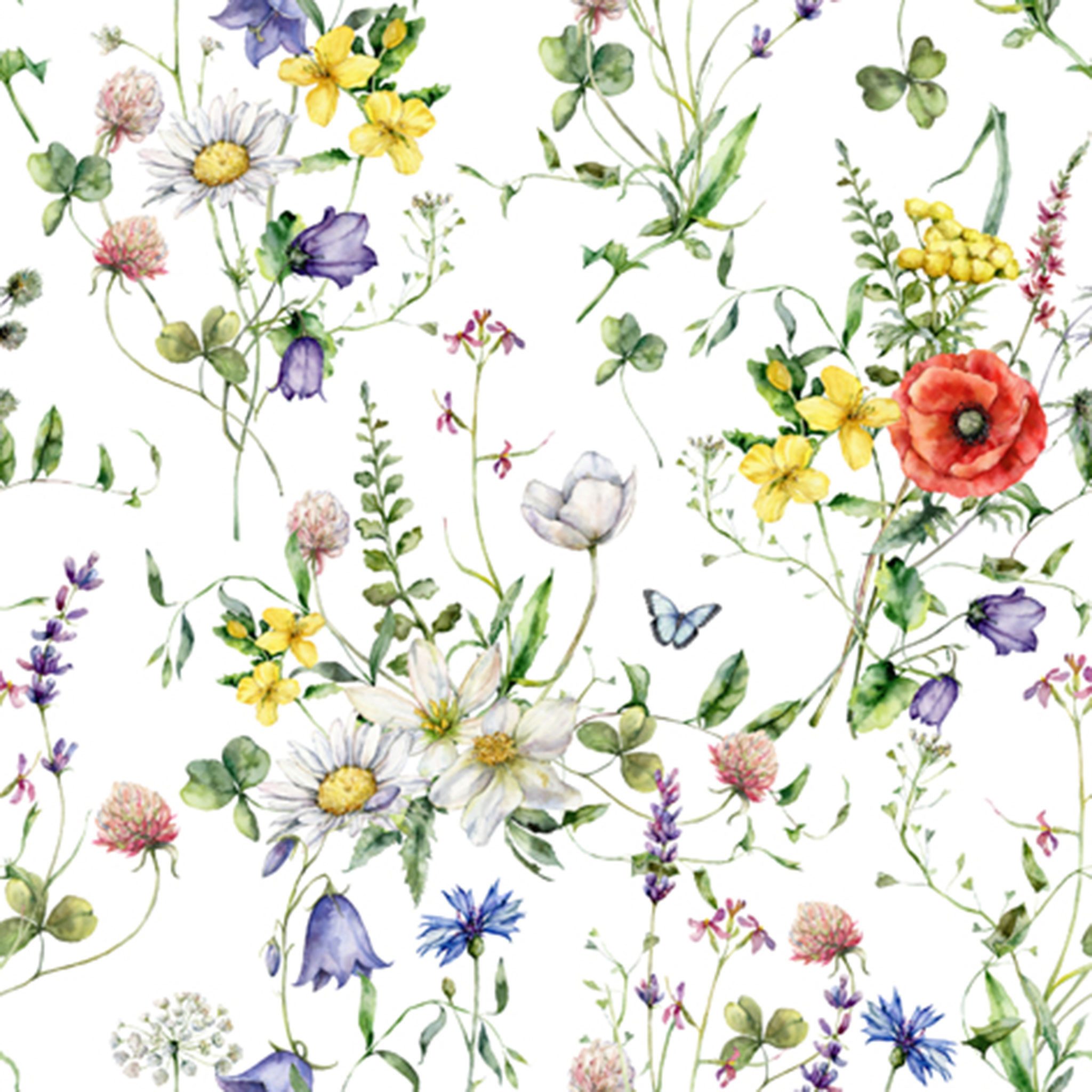 ti-flair Papierserviette, Servietten Papier 33x33cm 3-lag Wiesenblumen Motiv 20 Stk Weiß / Bunt