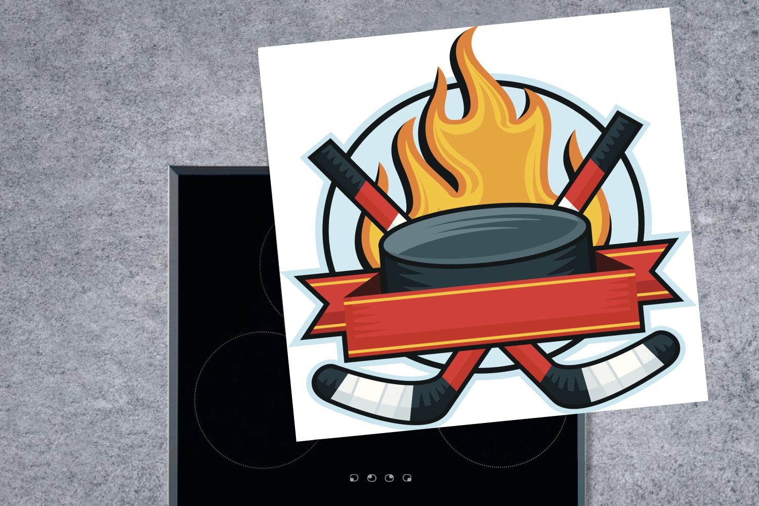 Arbeitsplatte in (1 für 78x78 Eishockey-Emblem cm, Ein MuchoWow tlg), Herdblende-/Abdeckplatte küche Ceranfeldabdeckung, Illustration, Vinyl, einer