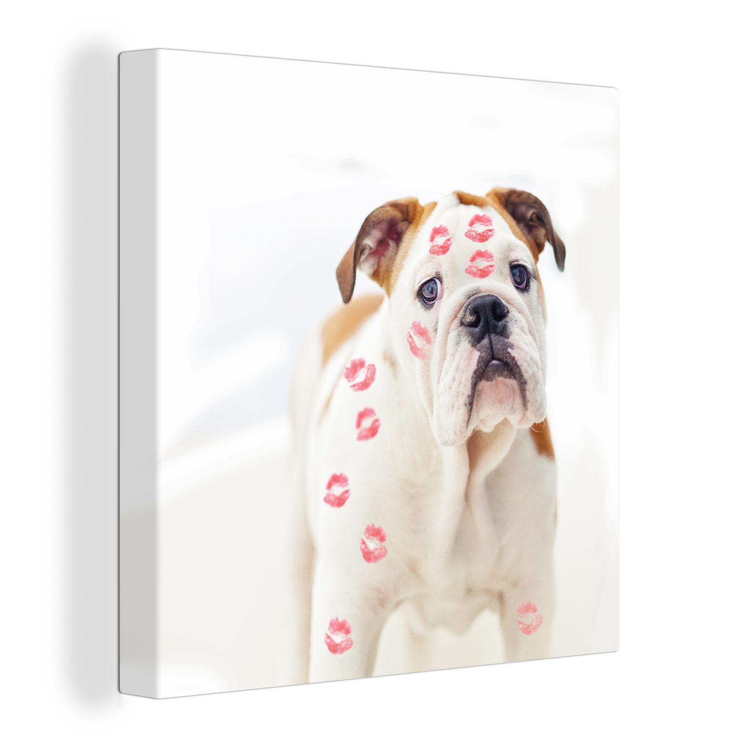 OneMillionCanvasses® Leinwandbild Bild eines Hundes mit rotem Lippenaufdruck, (1 St), Leinwand Bilder für Wohnzimmer Schlafzimmer