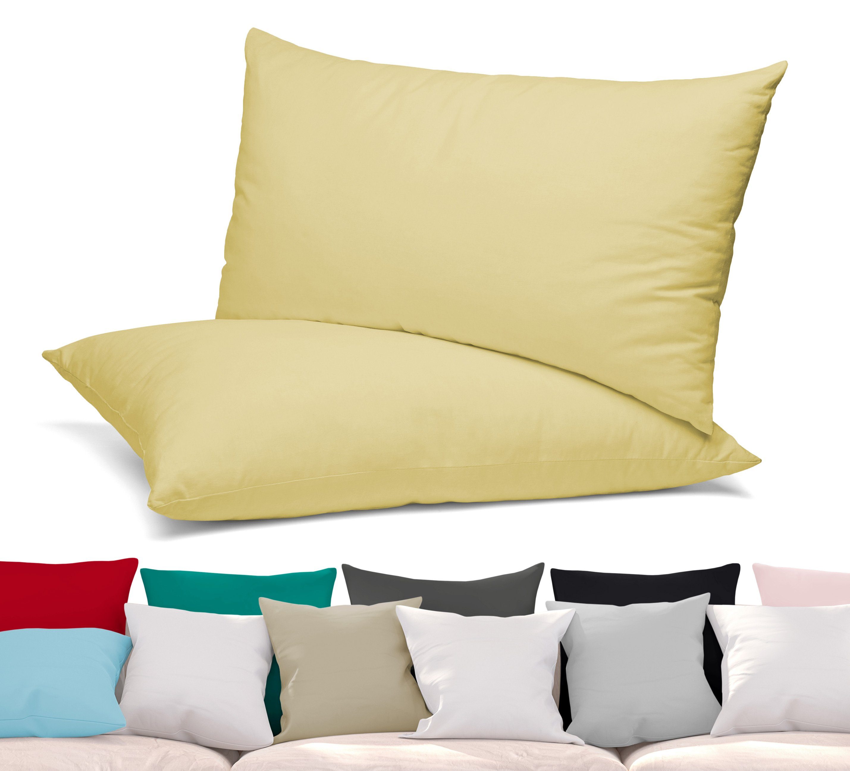 Beautex Kissenhüllen 2er Set Premium Kissenbezug aus Baumwolle, viele Farben, (2 Stück), verdeckter Reißverschluss, Jersey 160g/m², langlebig