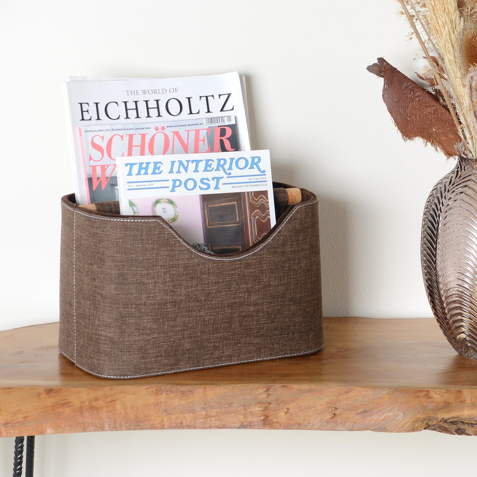 wohnfreuden Aufbewahrungsbox Zeitungsständer aus Stoff mit Teakholz 30 cm d günstig online kaufen