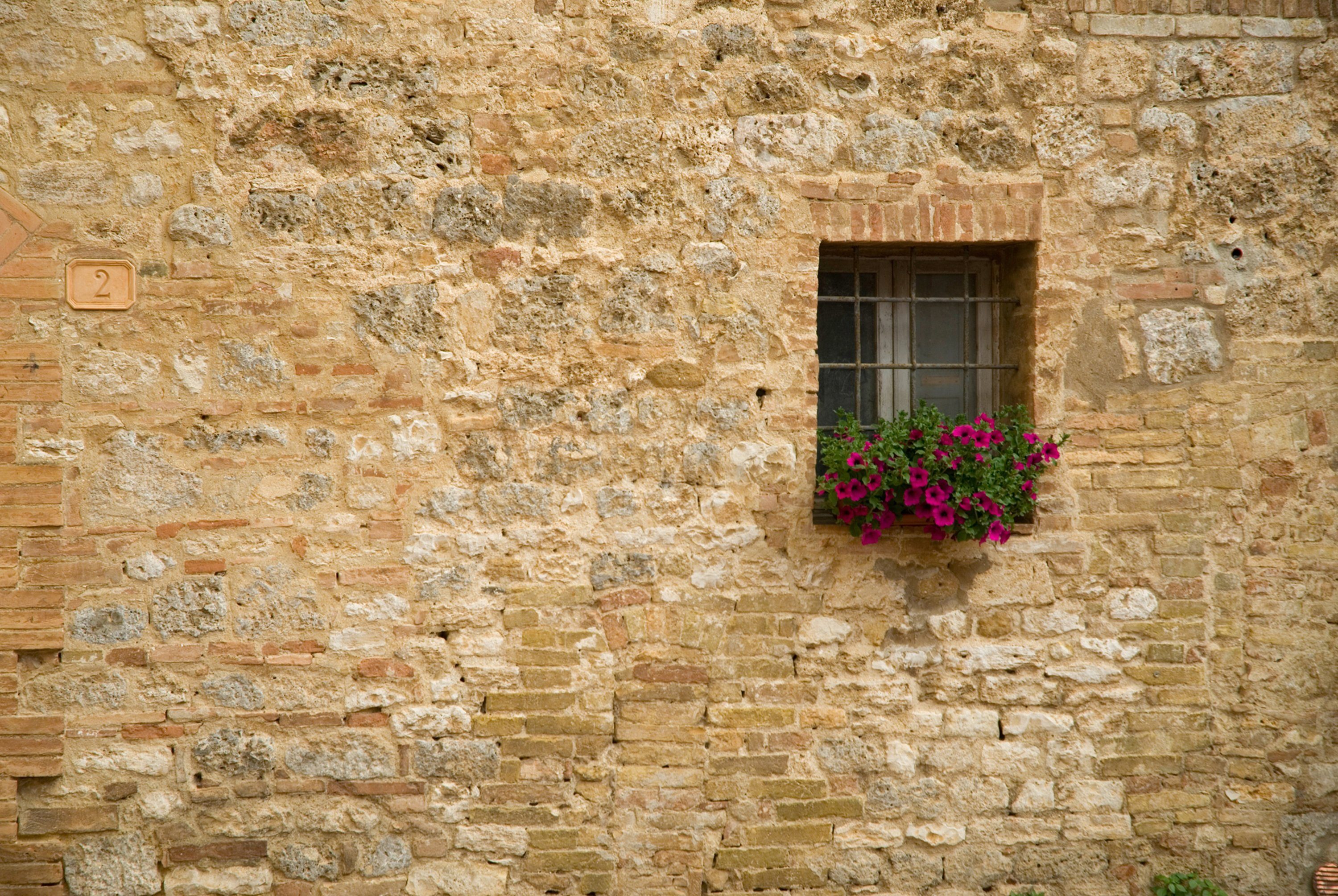 Papermoon Fototapete STEIN-WAND-FENSTER TOSKANA ITALIEN BLUME MAUER ALTSTADT