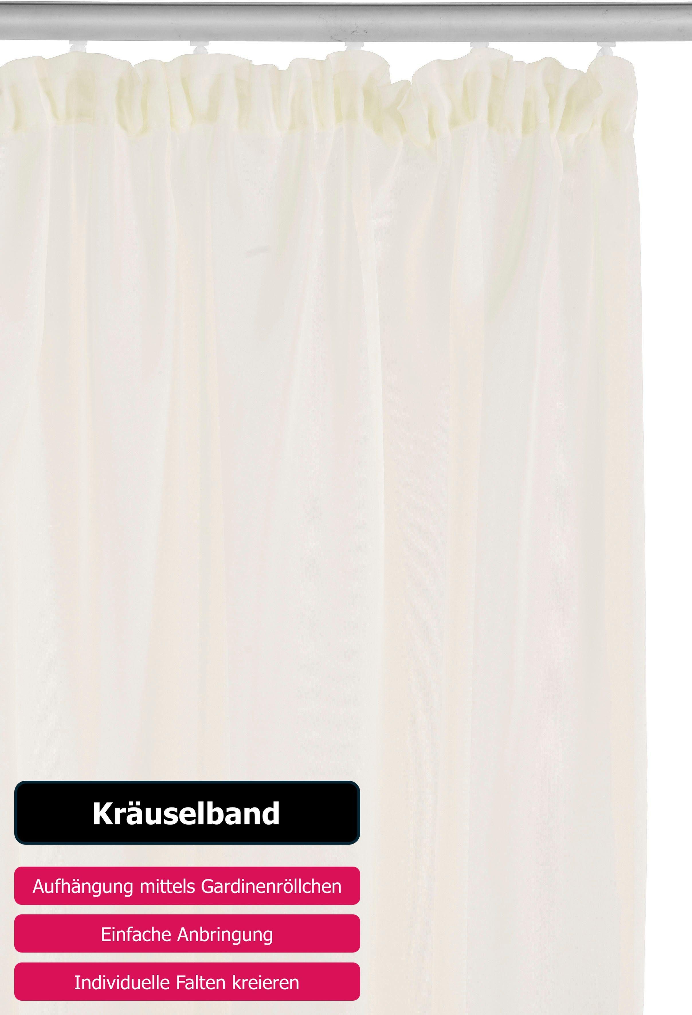 OTTO home Gardine XANA 1er- und 2er-Pack, Kräuselband, Topseller! (1 St), Kräuselband, transparent, Voile, Bestseller, einfarbig, 1 bzw. 2 Schals, pflegeleicht, – Bild 4 von 5