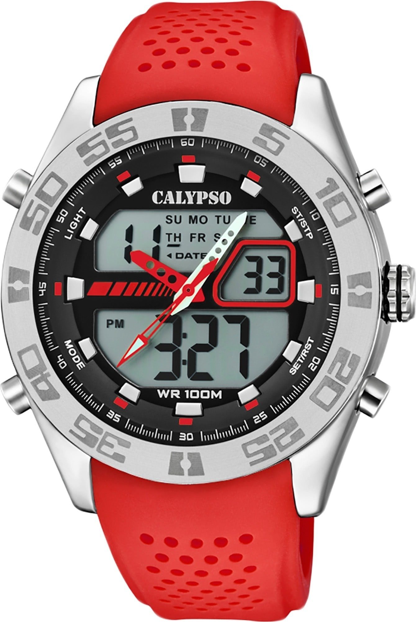 rund, K5774/2, Kunststoff, Herren Calypso Sport Digitaluhr Uhr rot, CALYPSO Armbanduhr Herren PUarmband WATCHES