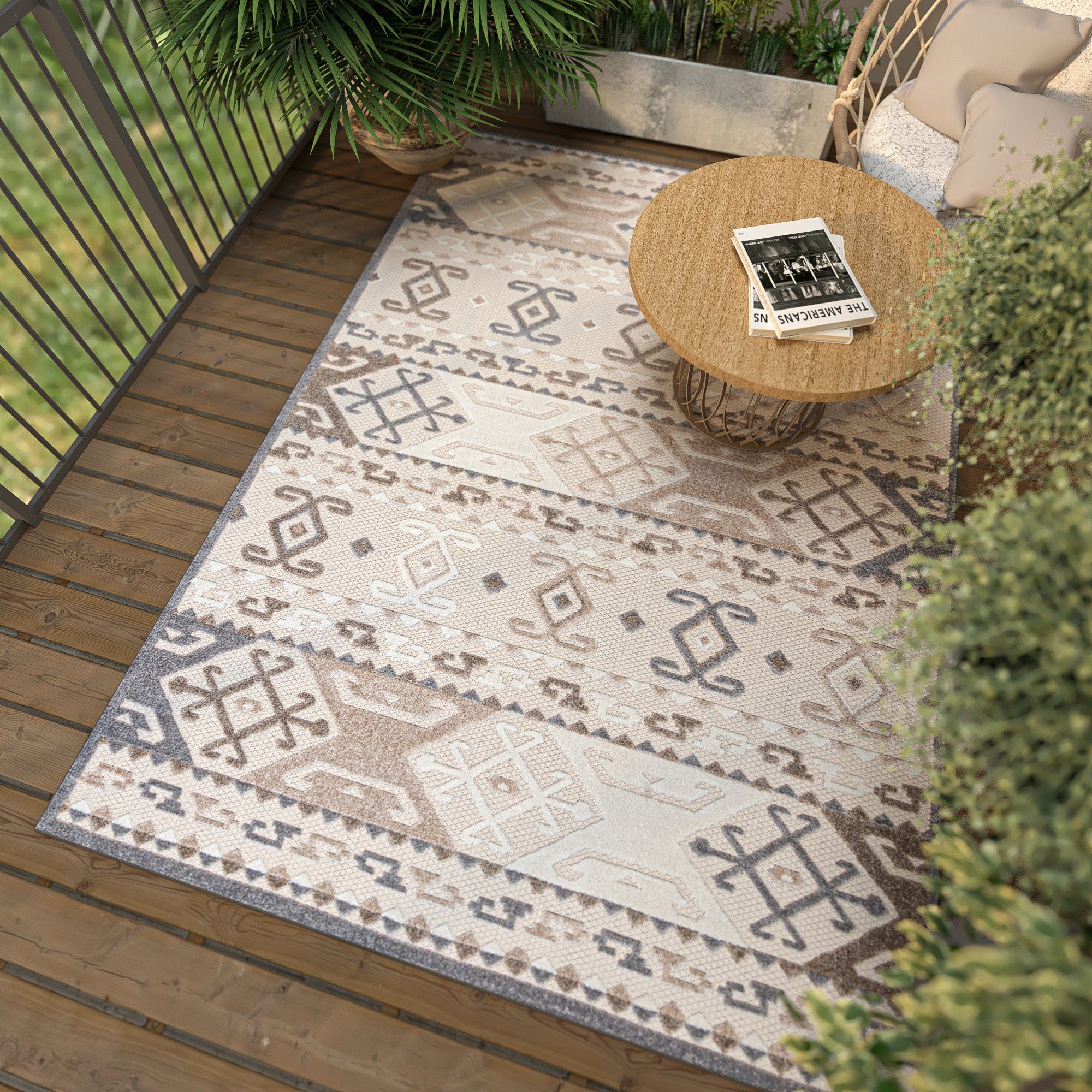 Höhe 150 Mazovia, 80 Outdoor cm, & Teppich Weich, niedrige Balkon UV-beständig mm, Wetterfest & Designteppich - Pflegeleicht, x - Beige, Kurzflor Flachgewebe In- Florhöhe, 6