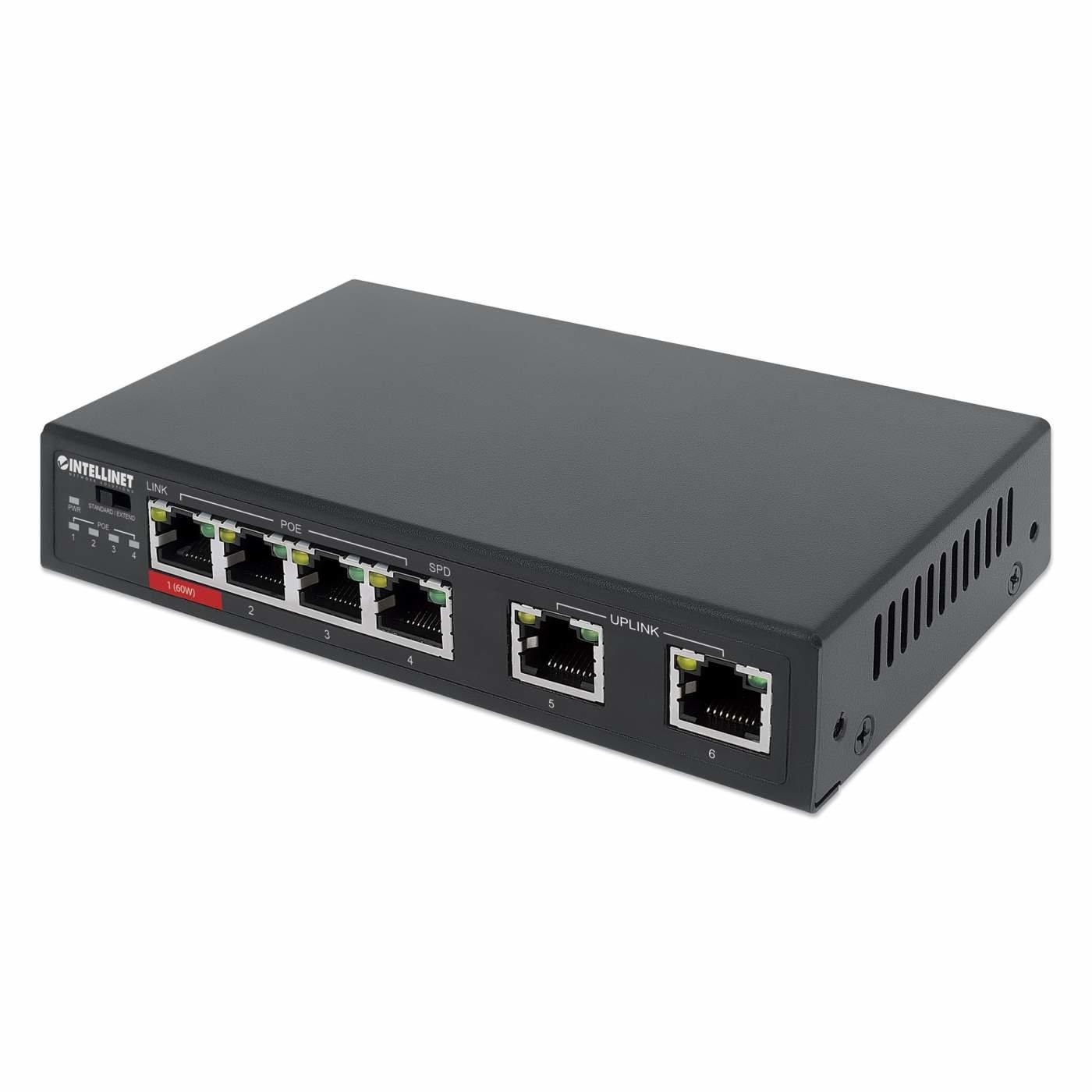 4 6-Port Fast INTELLINET Ethernet PoE-Ports Switch Netzwerk-Switch Intellinet
