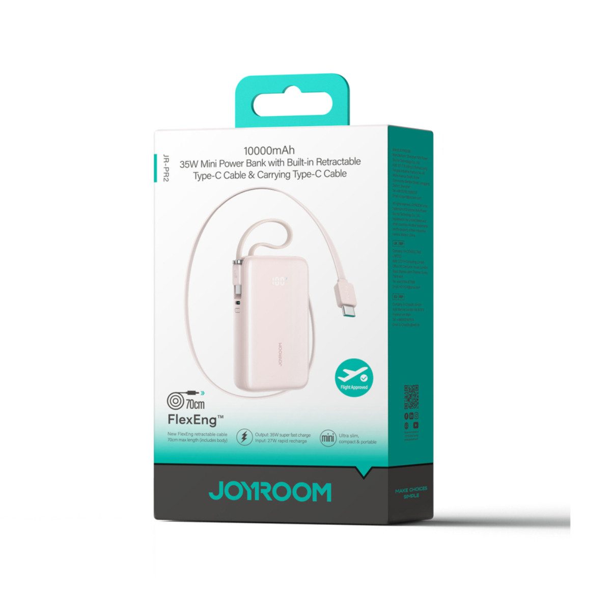 JOYROOM JR-PR2L Powerbank 10000 mAh (5, 9, 10, 12, 15, 20 V), 35W Schnellladung mit zwei integrierten USB-C-Kabeln