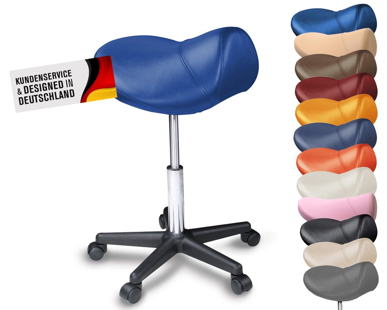 ca. Belastbarkeit 73cm, Blau St), Duke-Handel Drehhocker bis 170kg (1 Höhe Arbeitshocker, 50 | breit, Blau Sattelhocker, von 45cm Rollhocker, Hocker -