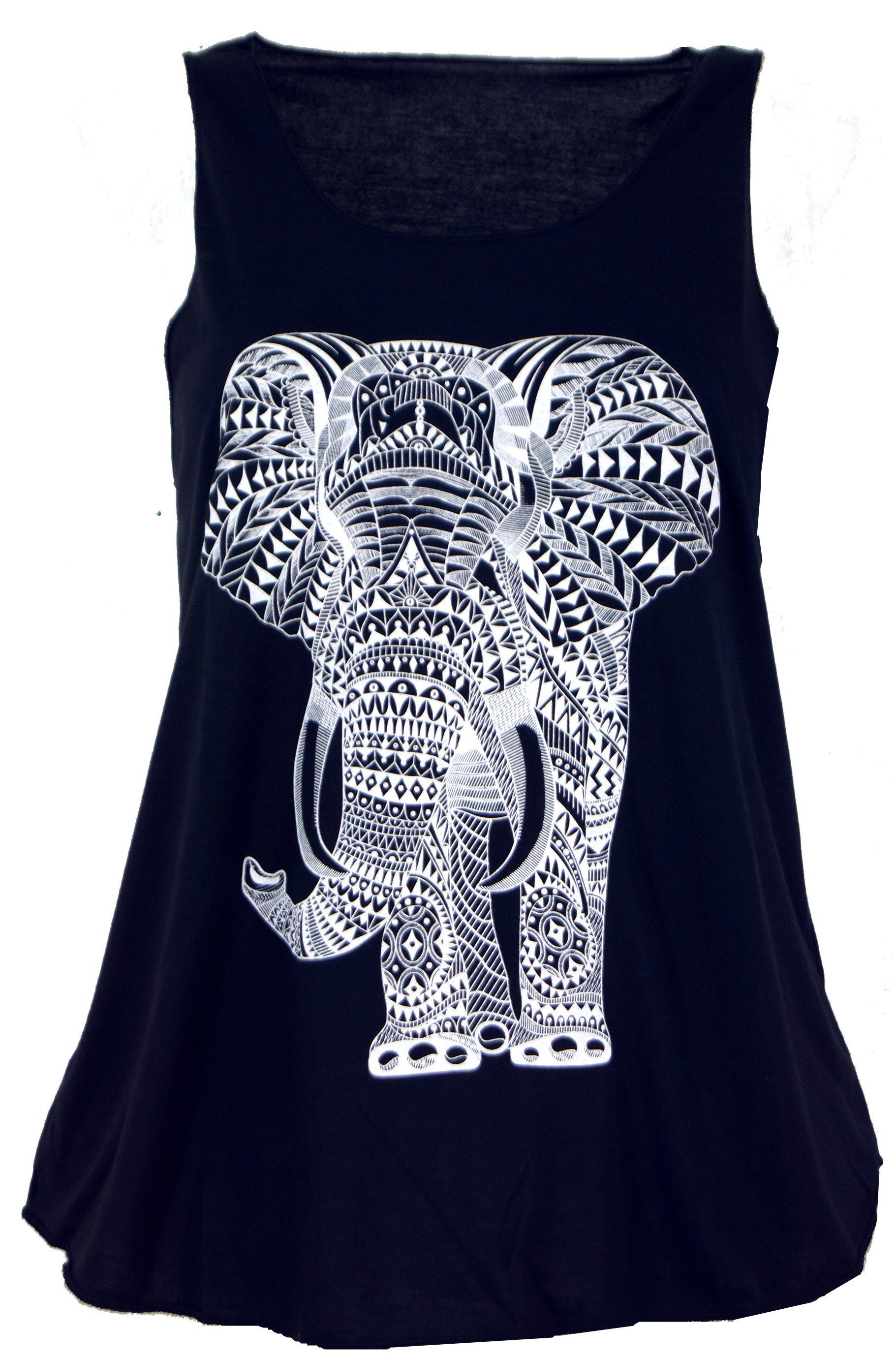 Guru-Shop T-Shirt Retro Art Tanktop mit Ethnodruck - Elefant.. Ethno Style, alternative Bekleidung, Festival
