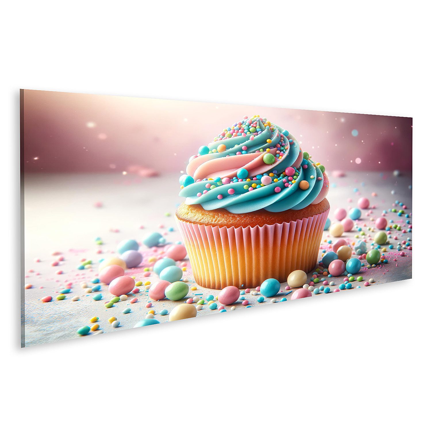 Leinwandbild Cupcake, goldbraun, bunter Zuckerguss