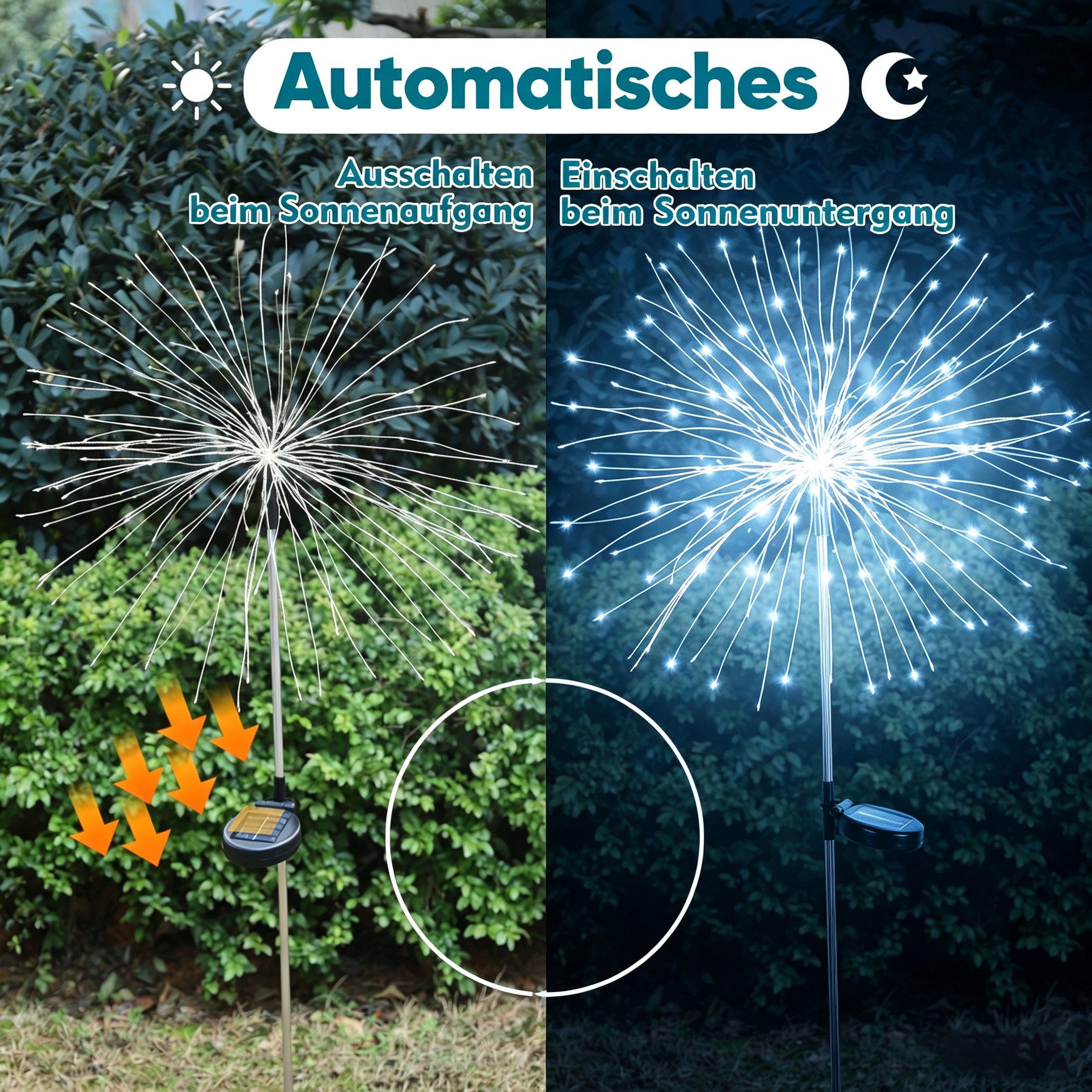 Salcar LED Solarleuchte 2er 180 LED Solarlampe Feuerwerk Gartenleuchte Weihnachtsdeko, LED fest integriert, Kaltweiß, 8 Modi Solarleuchten für Garten Außen LED Feuerwerk Licht mit Erdspieß