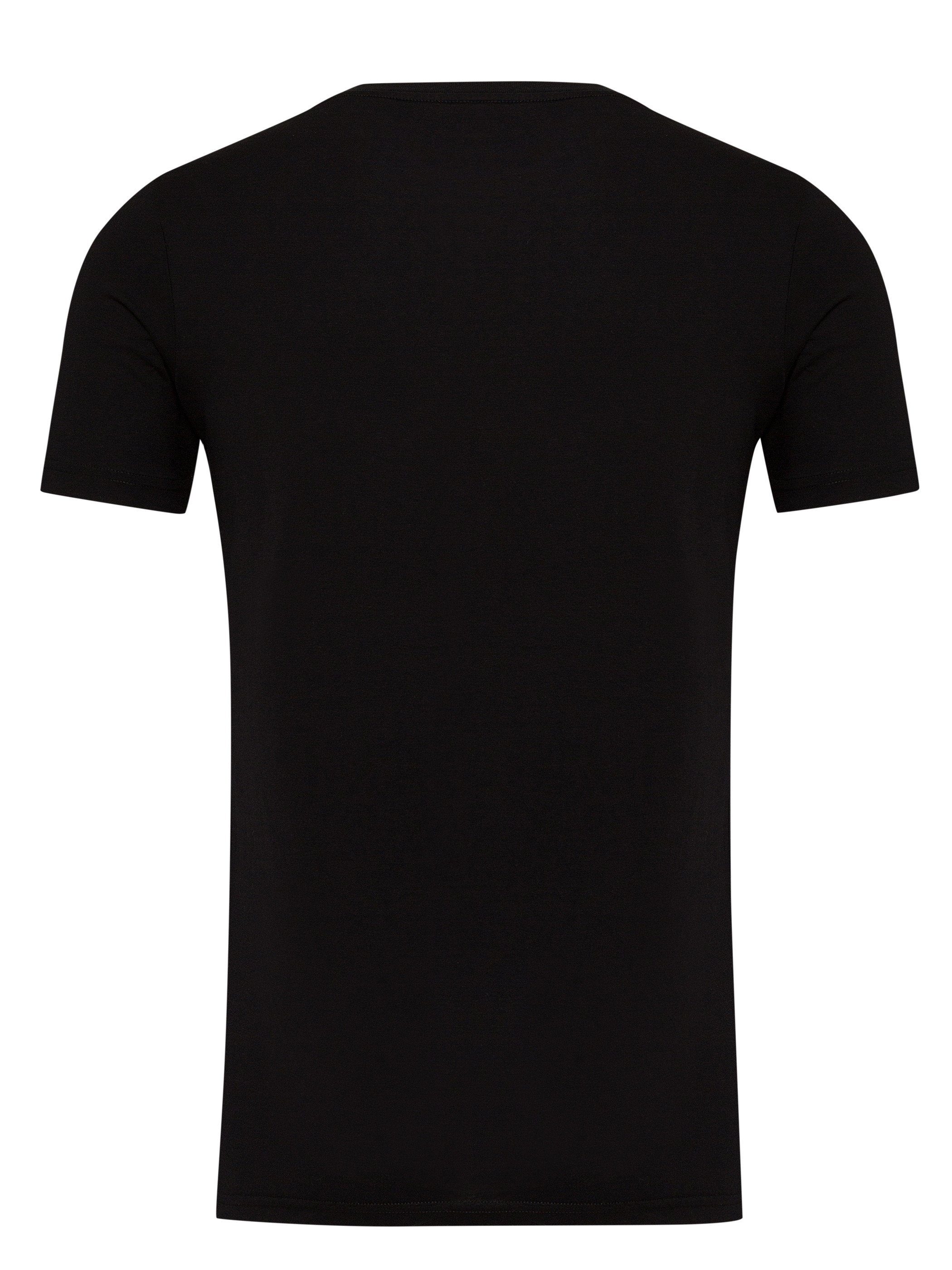 modernes Neck WOTEGA (black Basic 194008) Crew Tee Rundhalsshirt T-Shirt (Set) Schwarz Alton