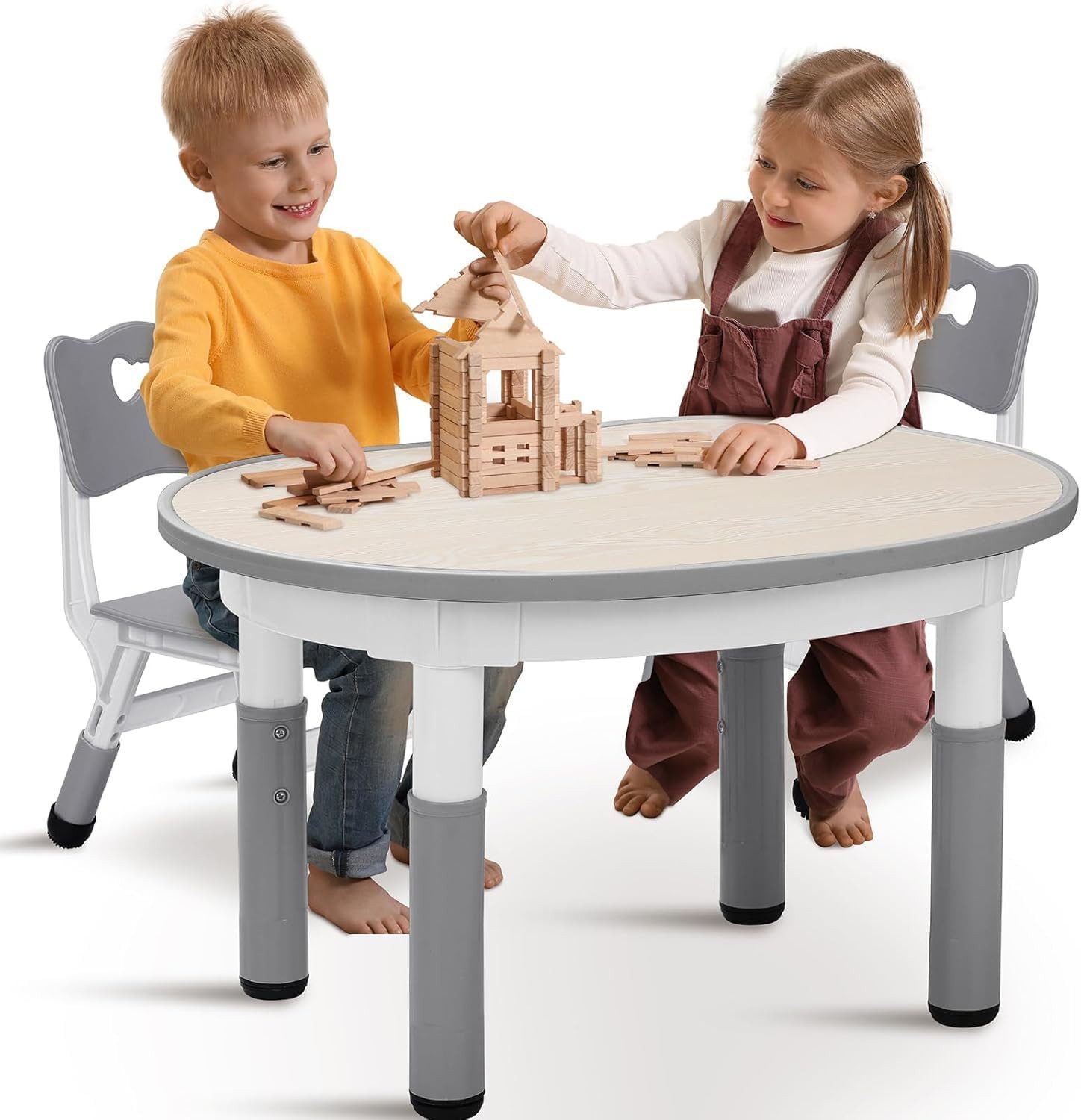TLGREEN Kindertisch Kindersitzgruppe Höhenverstellbar, Maltisch Kinder Tisch Stuhl Set (Kindertisch und Stuhlset für Essen Spielen), Maltisch für Klassenzimmer  – Bild 2 von 5