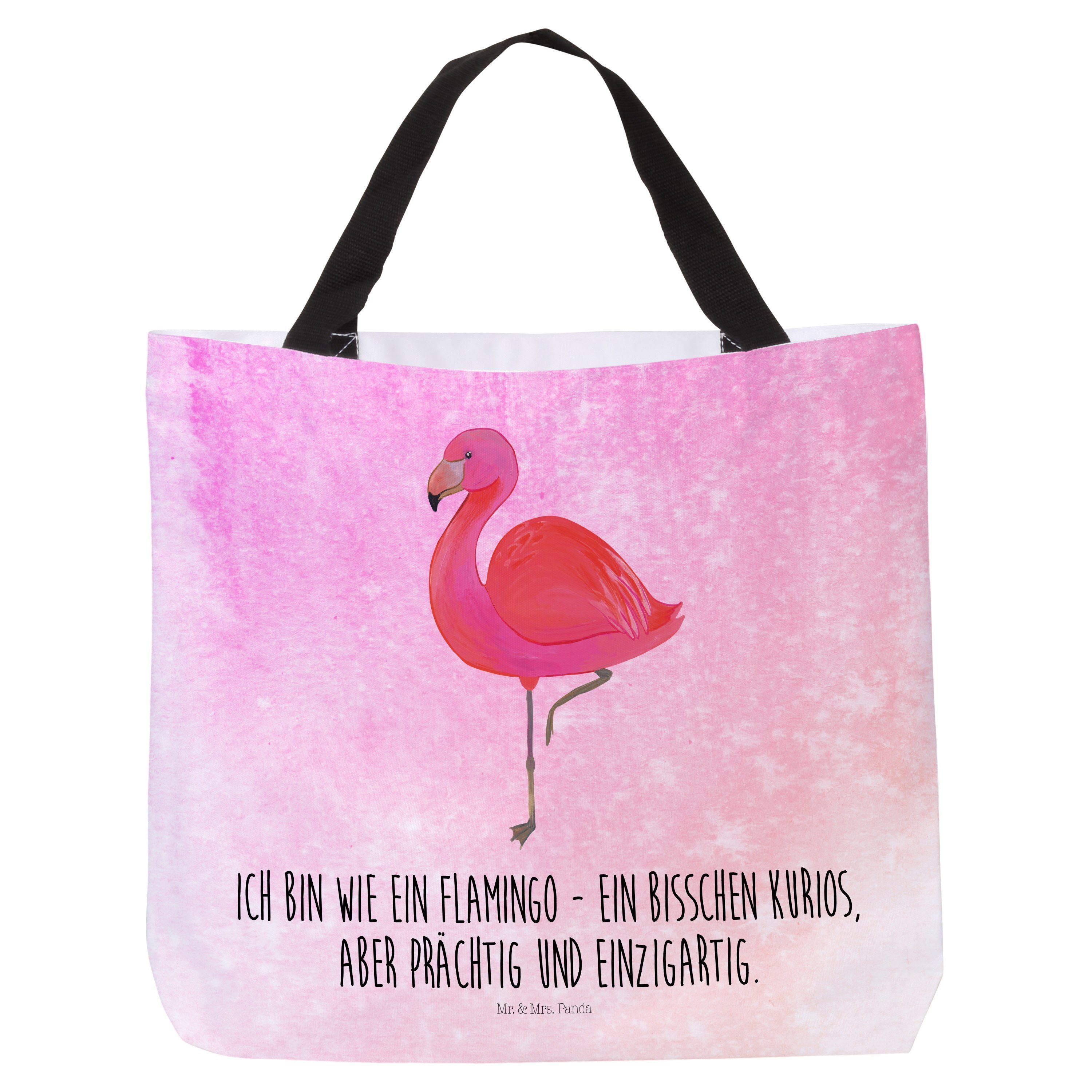 & - Flamingo Mrs. classic Aquarell (1-tlg) Geschenk, Panda Sohn, Mr. Shopper - stolz, Tragebeutel Pink
