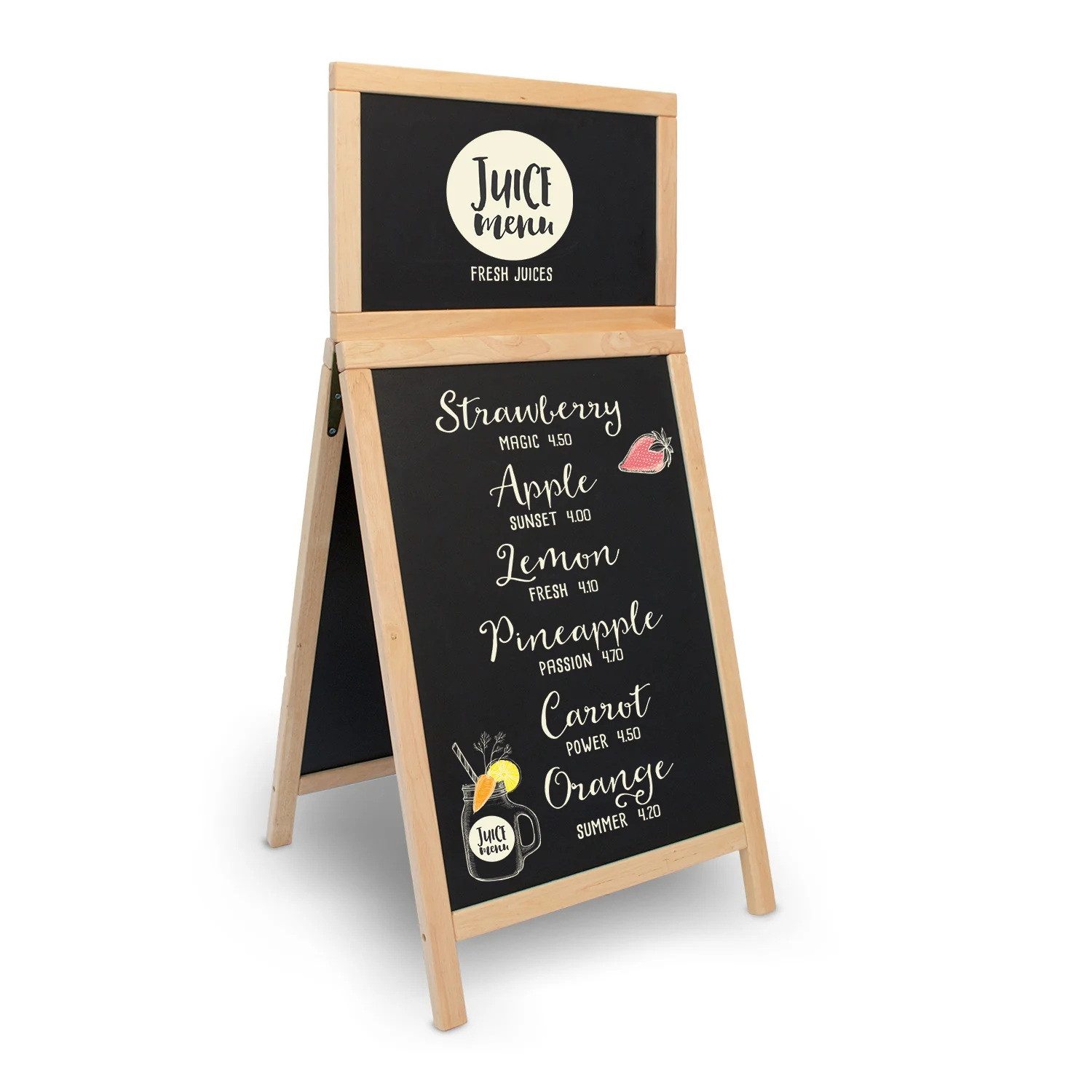 Securit Hinweisschild Kundenstopper DUPLO mit Kreideoberfläche Rahmen Buche 117x55cm
