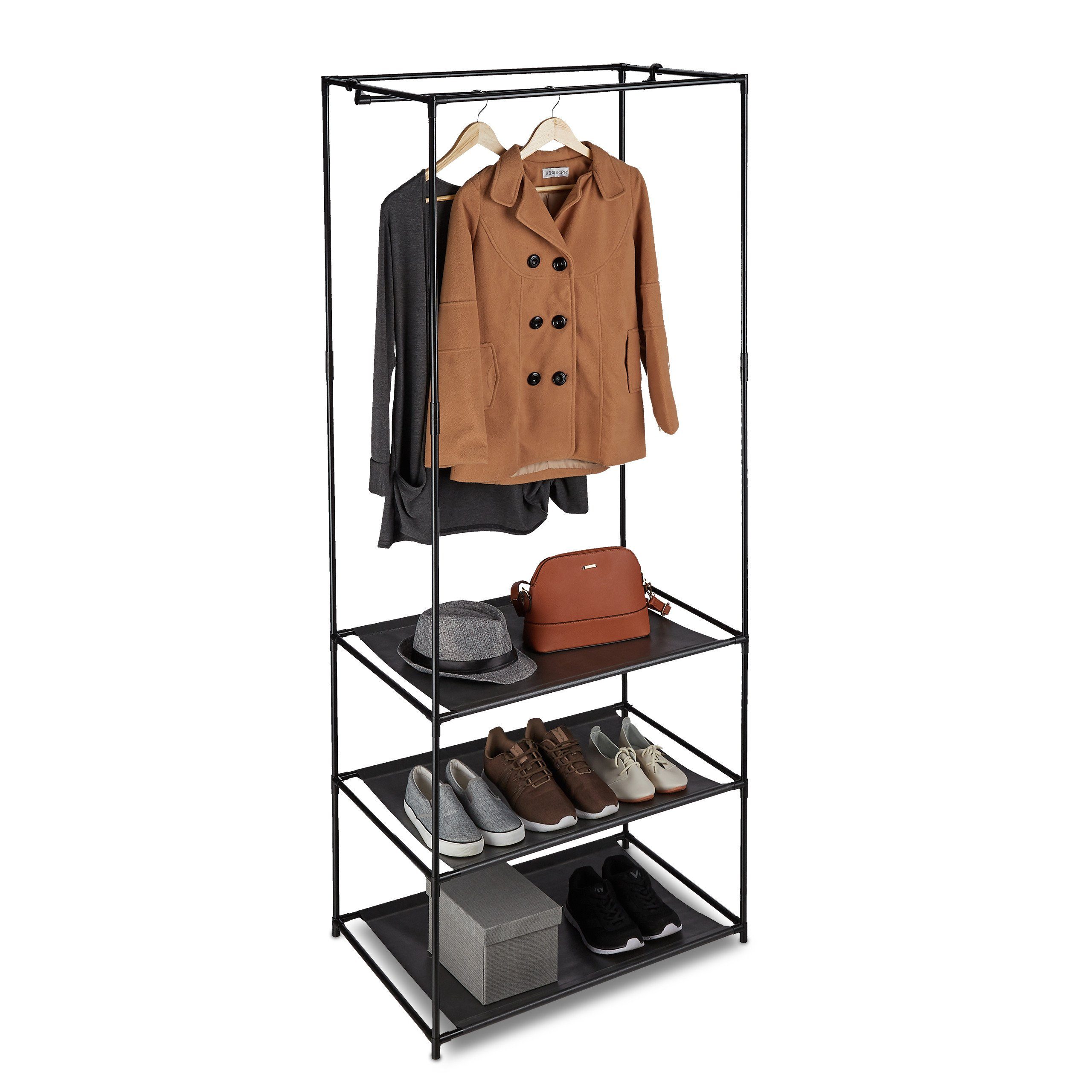 Relaxdays Kleiderständer Mit Ablage – 139x90x44 Cm, Schwarz, Freistehend, Aus Metall