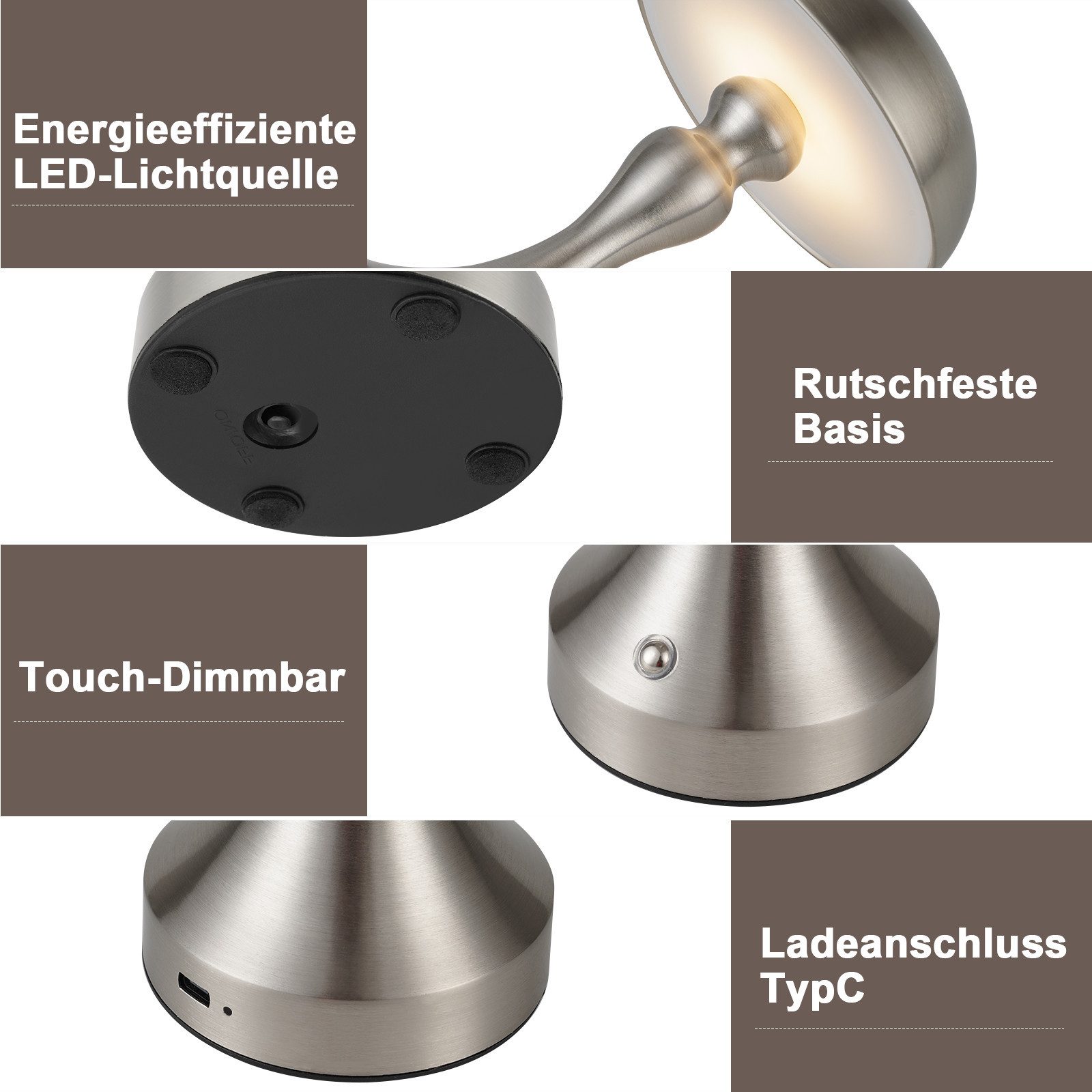 ZMH LED Tischleuchte Kabellos Vintage Akku Nachttischlampe Touch Dimmbar fü günstig online kaufen