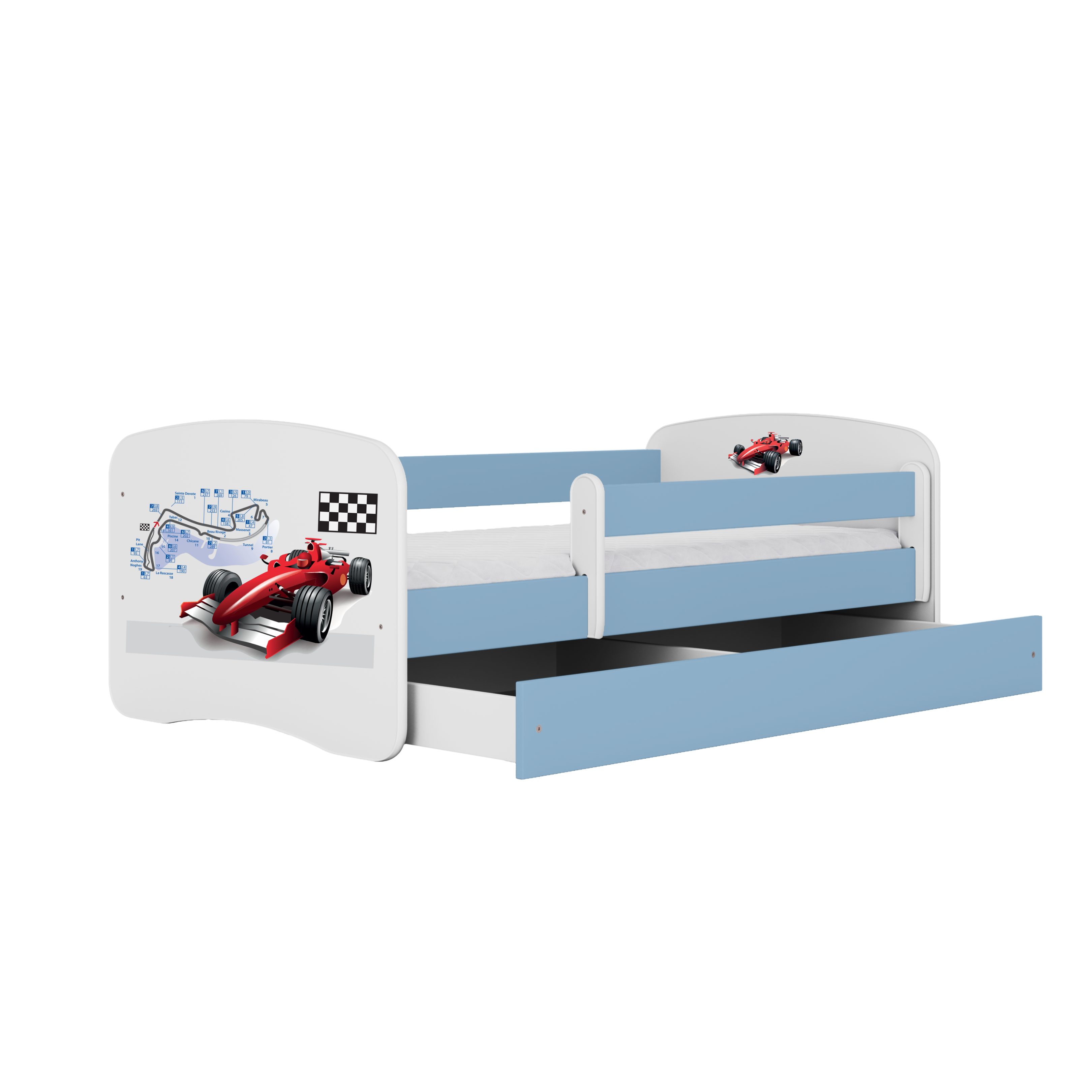 Raumhirsch Furniture Kinderbett 70x140, 80x160, 80x180 cm - Komplettset mit Matratze & Schublade (Bett für Jungs, Einzelbett für Kinder 2–12 Jahre mit Rausfalls – Bild 2 von 5