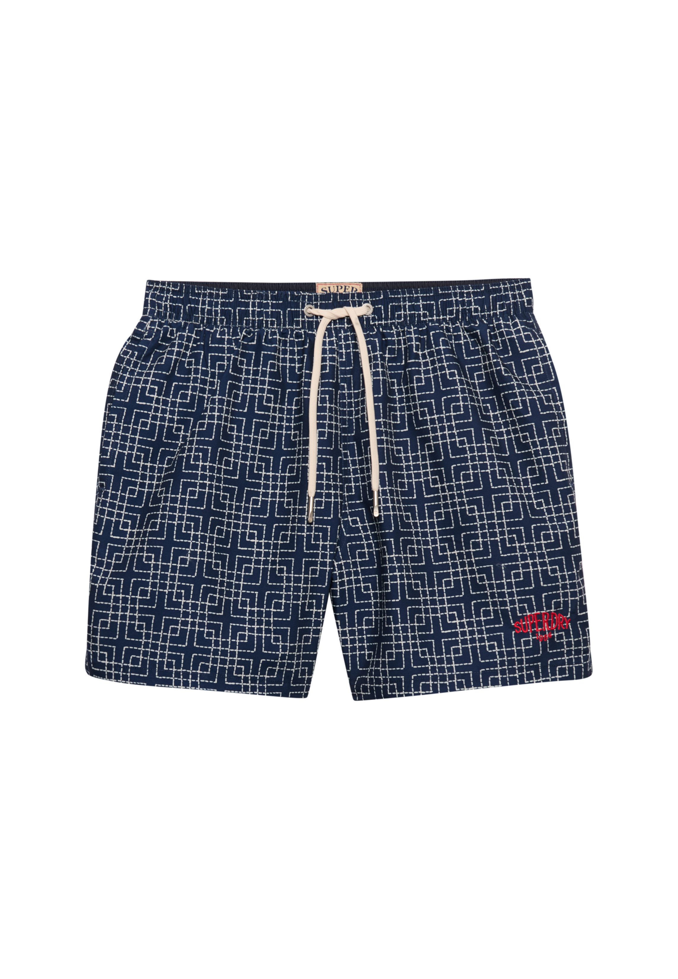 Superdry Badeshorts PREMIUM PRINTED 15 SWIM SHORT aus Polyester, modische Passform, gemusterte Optik, pflegeleicht