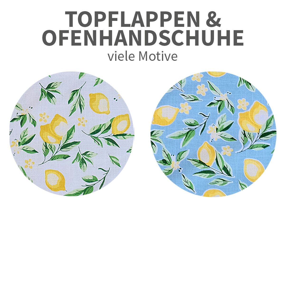 matches21 HOME & HOBBY Topflappen Ofenhandschuhe DEBBIE blau mit Zitronenmotiv hitzebeständig & robust, (2-tlg), perfekter Schutz, hitzebeständig & wattiert