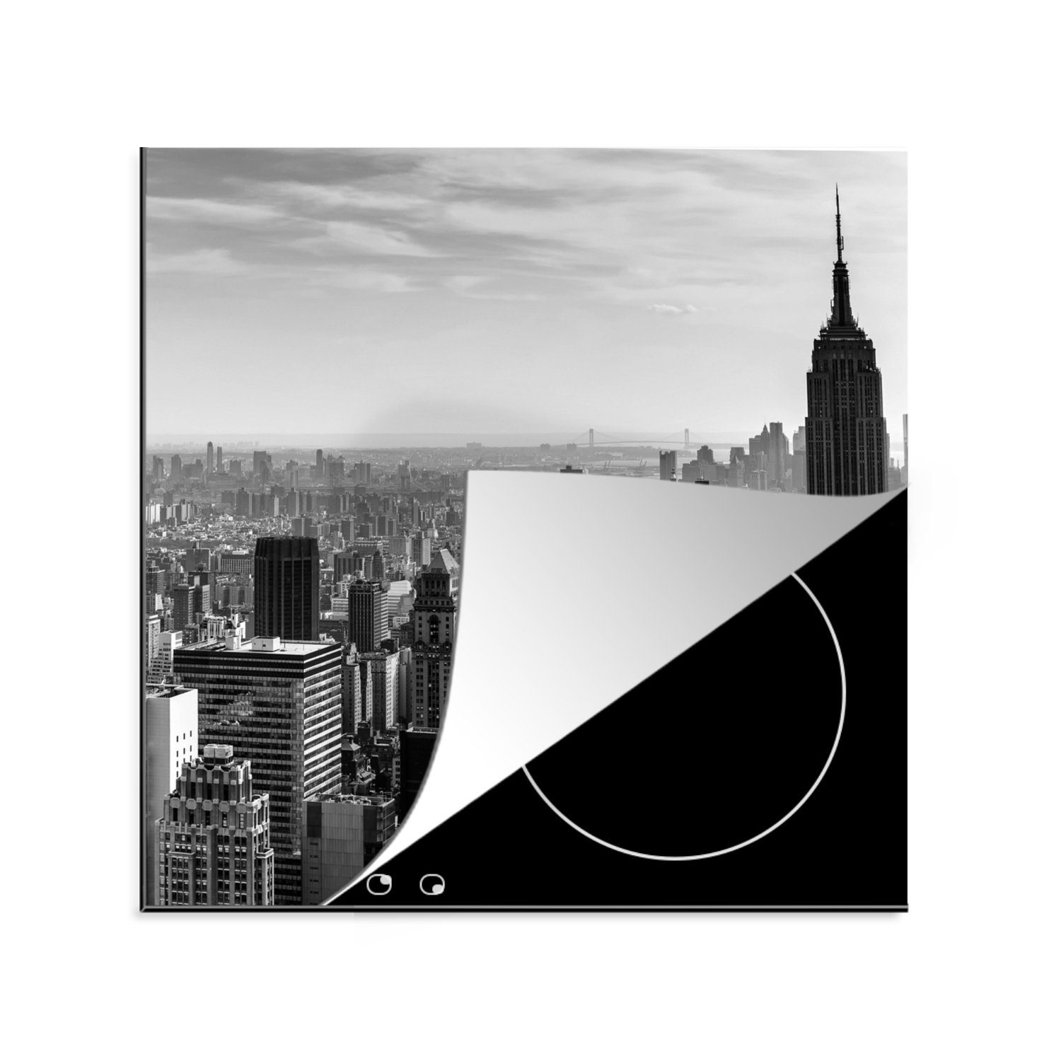 MuchoWow Herdblende-/Abdeckplatte New Yorker Skyline - schwarz und weiß, Vinyl, (1 tlg), 78x78 cm, Ceranfeldabdeckung, Arbeitsplatte für küche