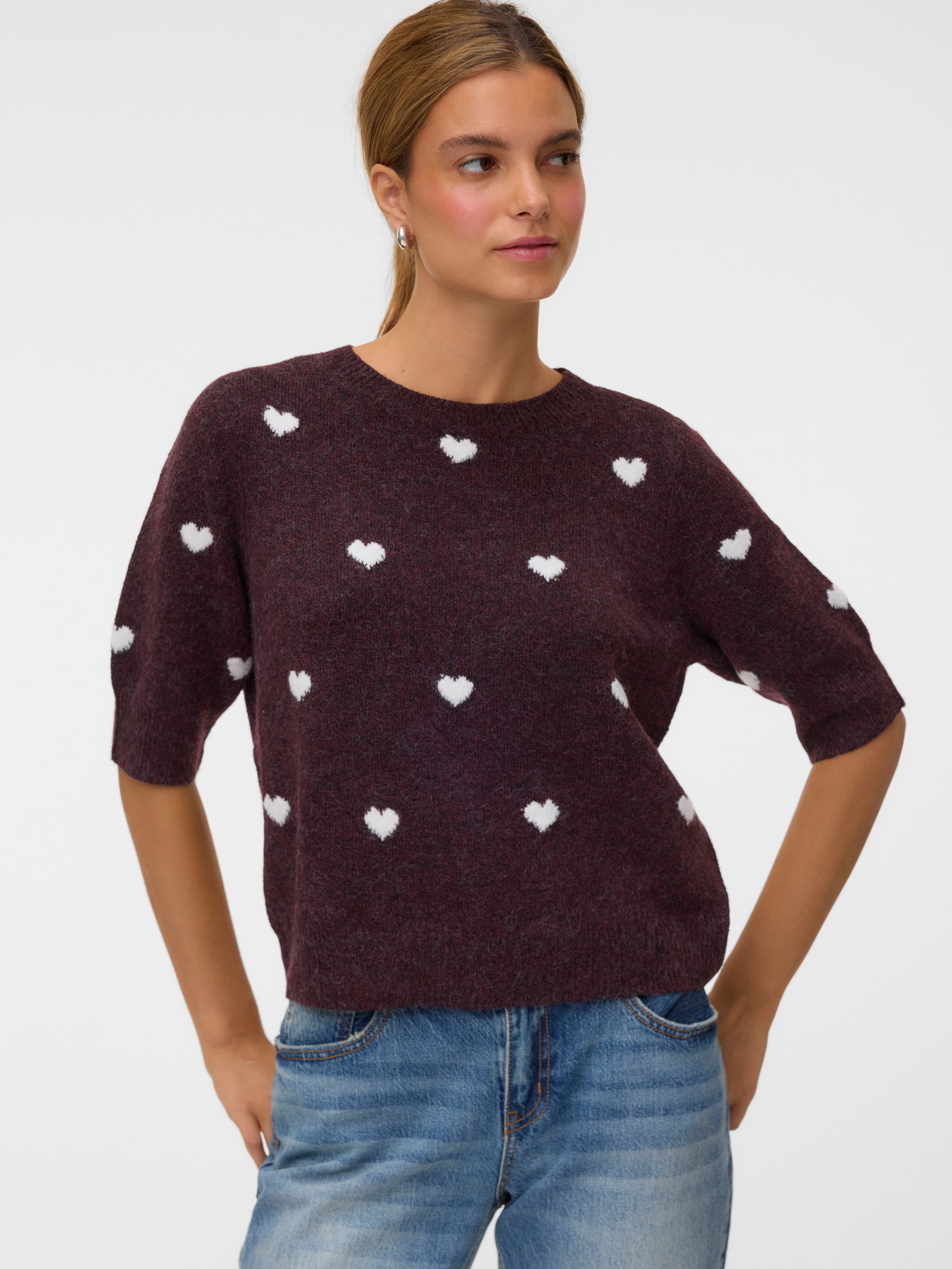 Vero Moda Kurzarmpullover VMDOFFY INTARSIA 2/4 O-NK PULLOV GA NOOS Materialmix, Stretch, regular fit