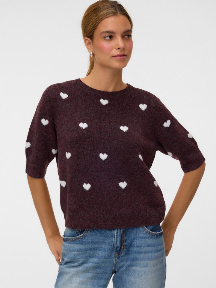 Vero Moda Kurzarmpullover VMDOFFY INTARSIA 2/4 O-NK PULLOV GA NOOS Materialmix, Stretch, regular fit