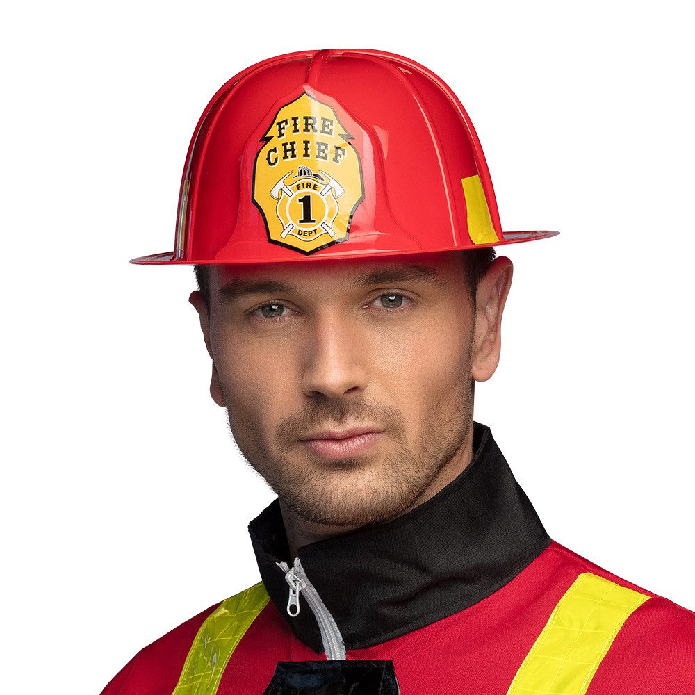 Boland Kostüm Helm Fire Chief roter Feuerwehrhelm für Erwachsene Karneval-Kostüm, Realistisches Design für Feuerwehr-Kostüme