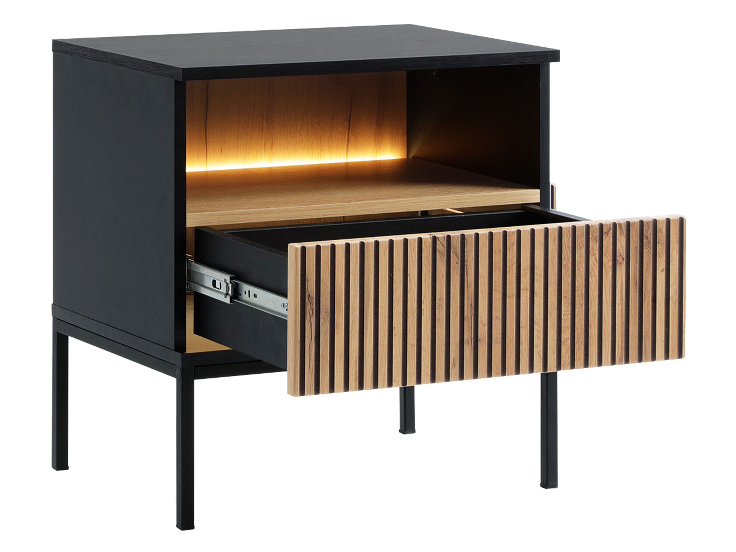 MIRJAN24 Nachttisch Sento S54 (mit Schublade), mit LED-Beleuchtung, Untergestell aus Metall