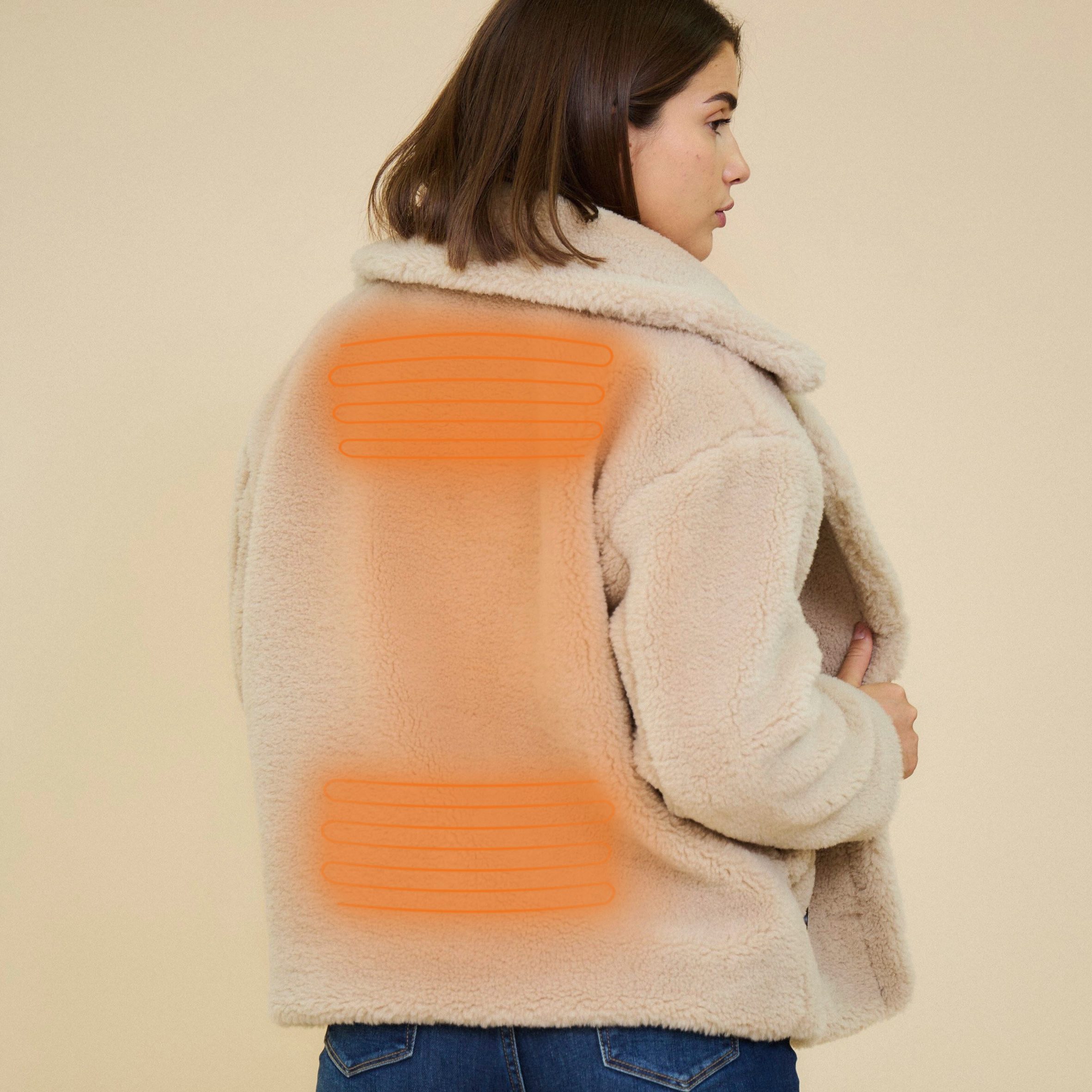 30seven Plüschjacke beheizte Teddyfelljacke - Farbe Beige 7,4V Set inkl. Akku & Ladegerät