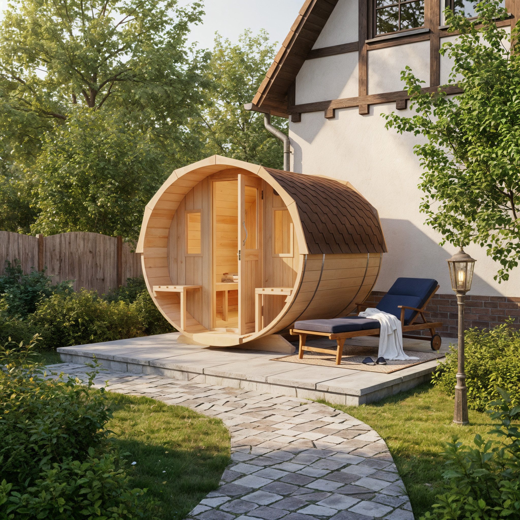 FinnTherm Fasssauna Sam, BxTxH: 220 x 280 x 231 cm, 42 mm, in Naturbelassen Inkl. Fußboden