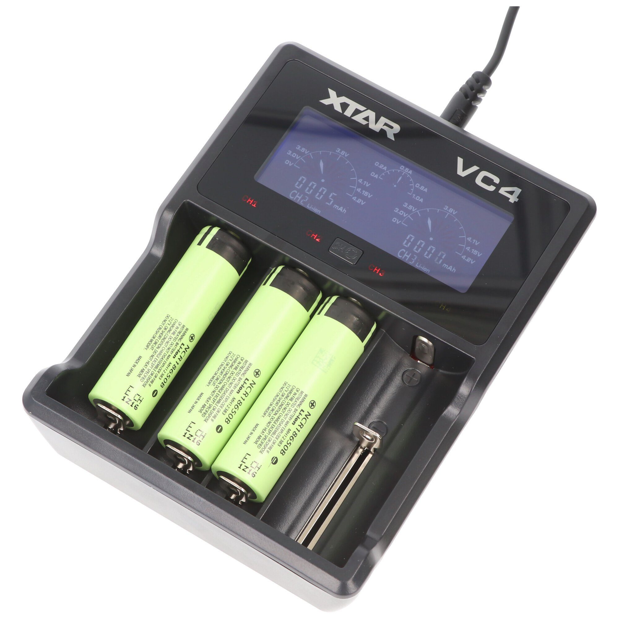XTAR 3x Panasonic 18650 Li-Ion Akku und 4fach Li-Ion Schnell-Ladegerät Akku