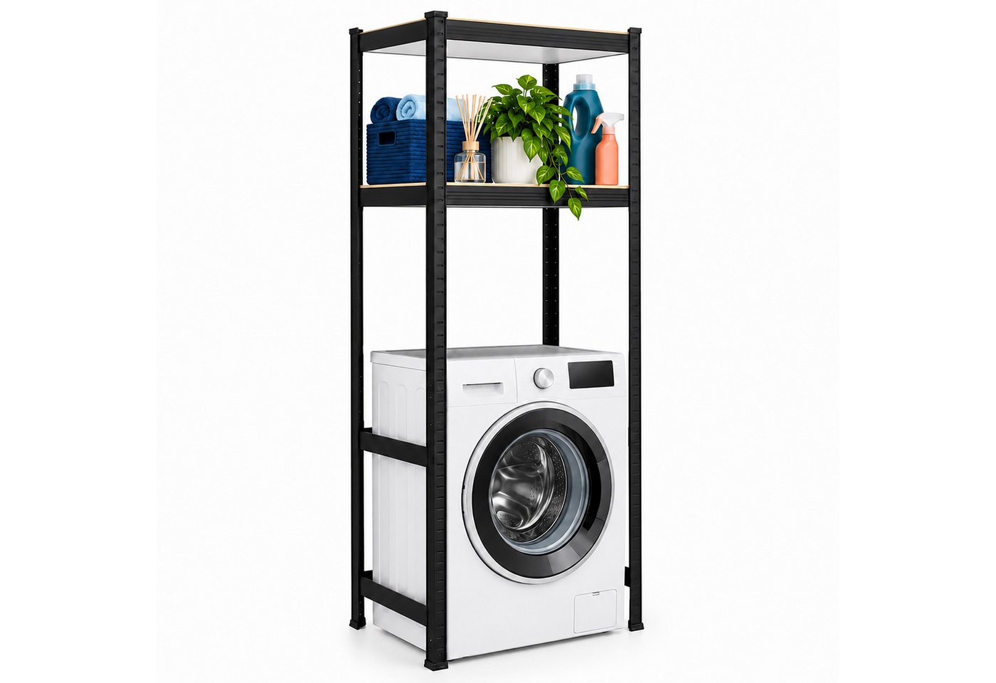 relaxdays Badregal Schwarzes Waschmaschinenregal Schwerlast, 1-tlg., 70 x 40 x 150 cm