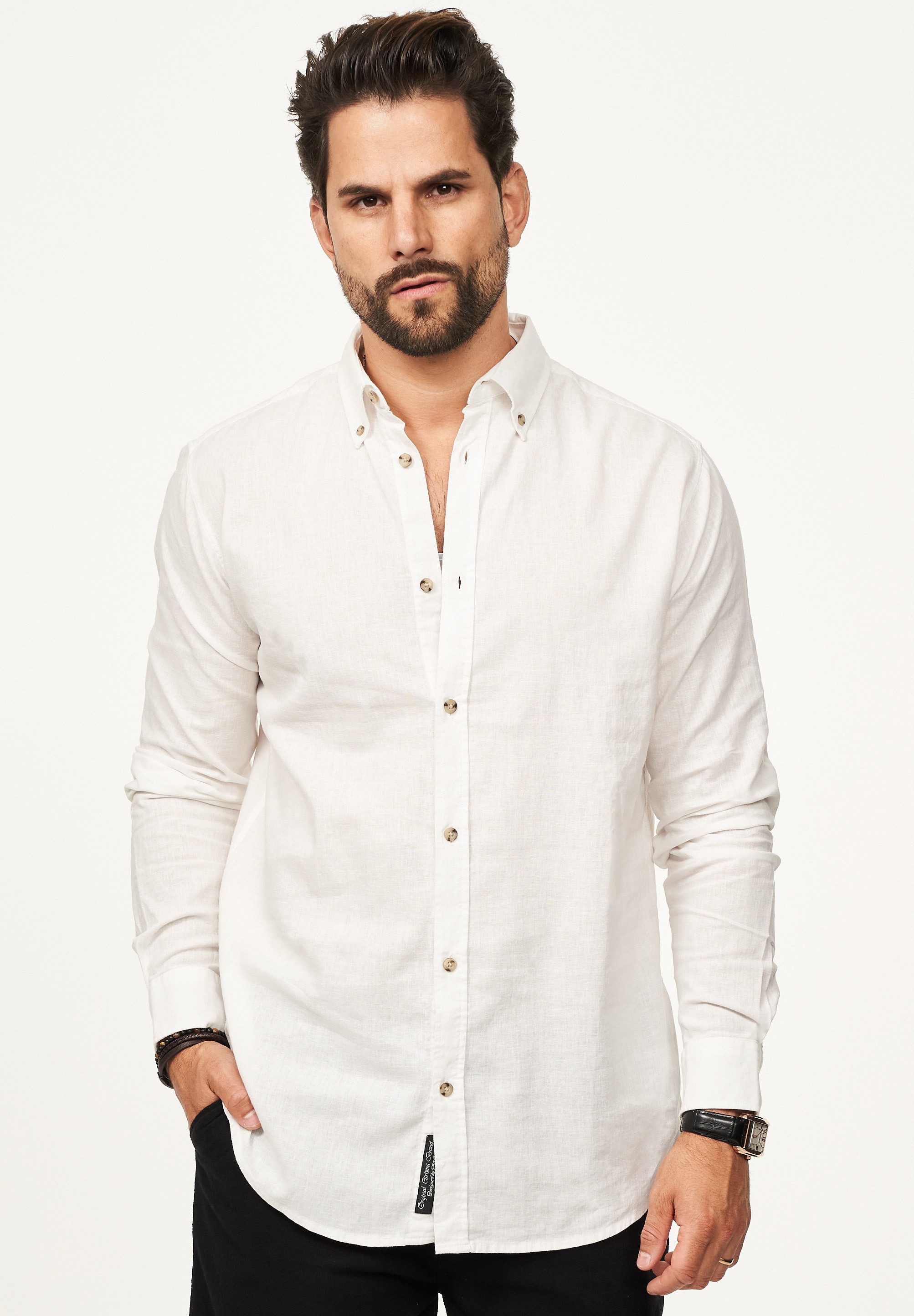 behype Langarmhemd aus Leinen im Regular-Fit Sommerhemd Herren Leinenhemd F günstig online kaufen