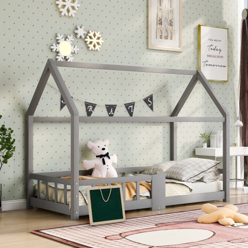 Hausbett Grau Tafel GLIESE inkl, Rausfallschutz Kinderzimmer x cm, 90 200 Kinderbett für Lattenrosten Jugendbett