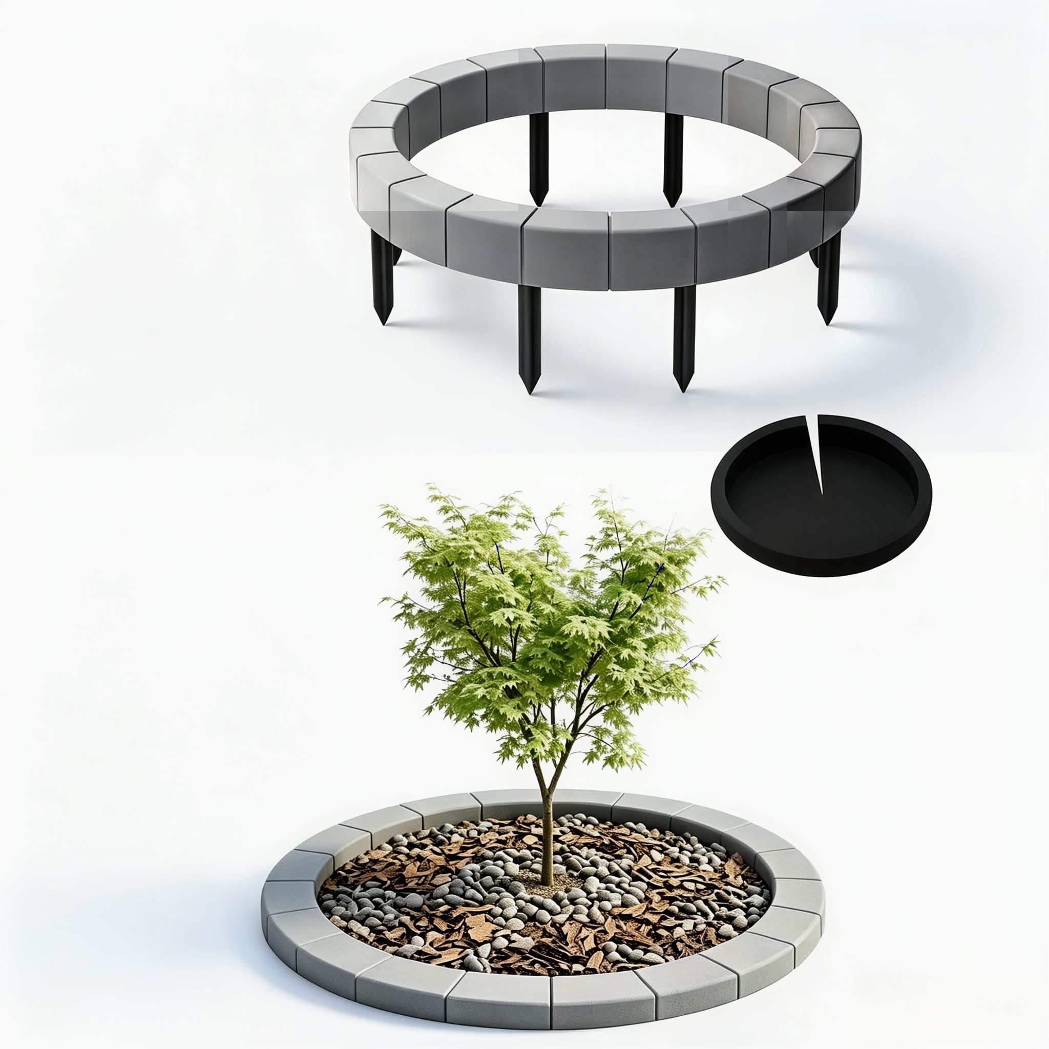 FIVMEN Beetumrandung Baumringin Steinoptik Baumscheibe aus PP Baumkante Höhe 23cm, für Garten & Landschaftsgestaltung, Anthrazit/Grau