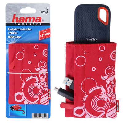 Hama Festplattentasche Tasche Print Rot 1,8" Case Schutz-Hülle Cover, Tragegurt Aufbewahrung 1,8" Zoll externe HDD tragbare Festplatte PC