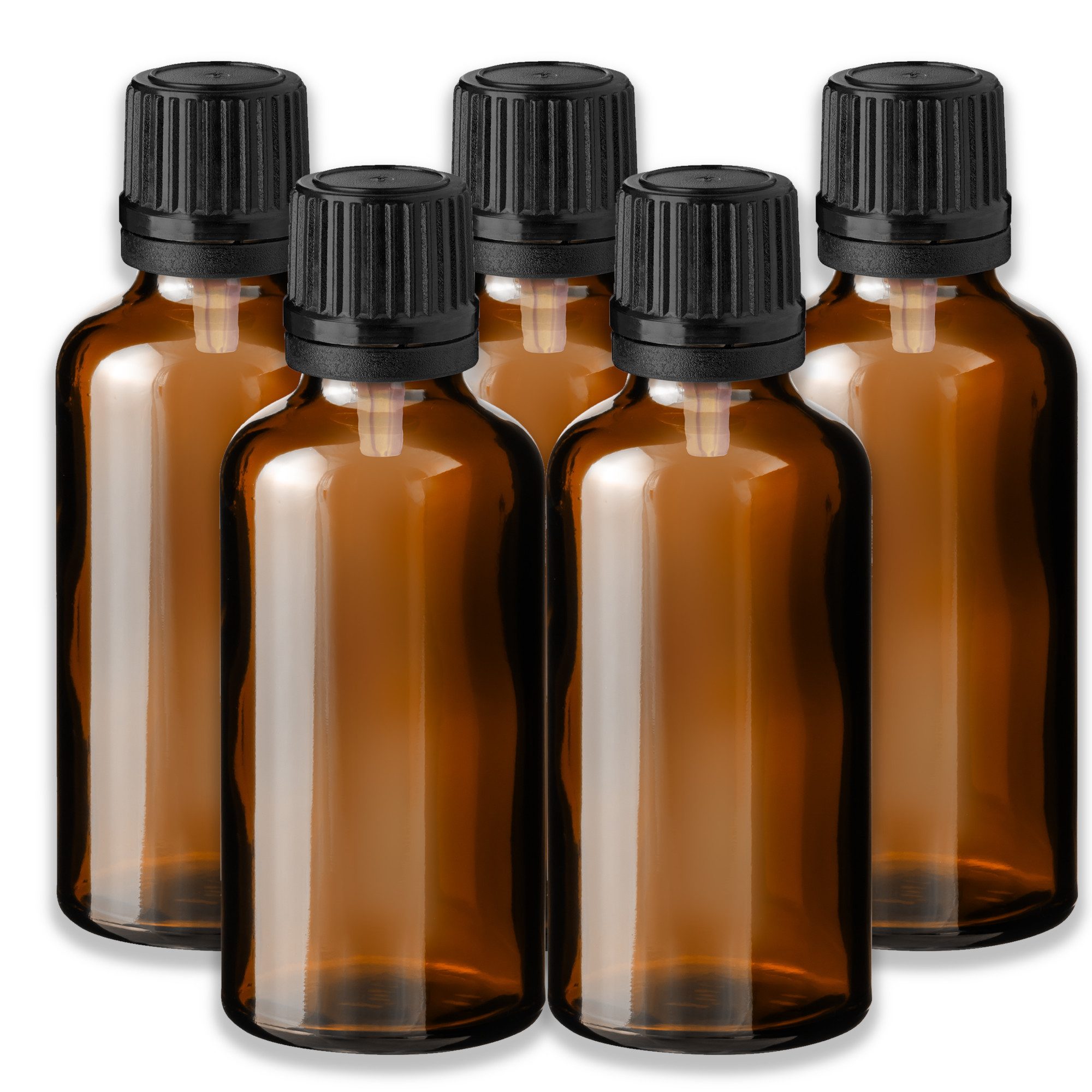 CK Verpackung GmbH Tropfer 5x Glasflasche braun 50 ml mit schwarzem Tropfeinsatz Apothekerflasche