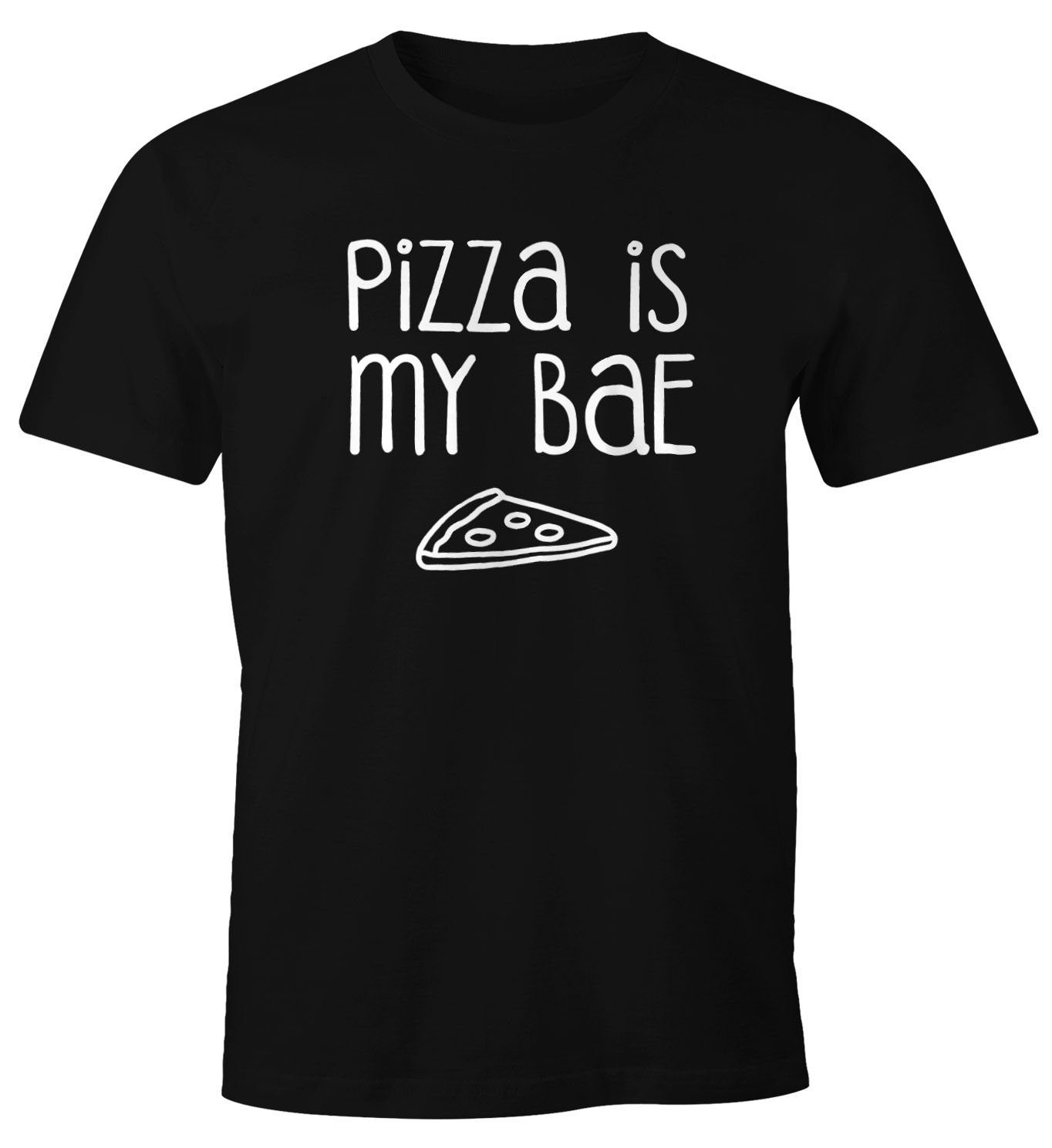 MoonWorks Print-Shirt Herren T-Shirt Pizza is my BAE Before Anything Else Lover Fun-Shirt Moonworks® mit Print schwarz
