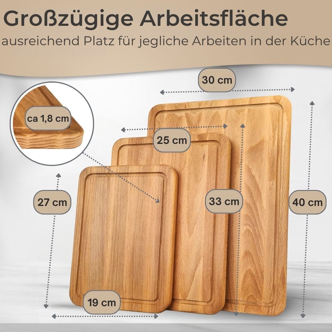 Topanbieter999 Schneidebrett, variation_matrix:Modellauswahl, (4-St), Massives Buchenholz geölt, lebensmittelecht, Saftrille