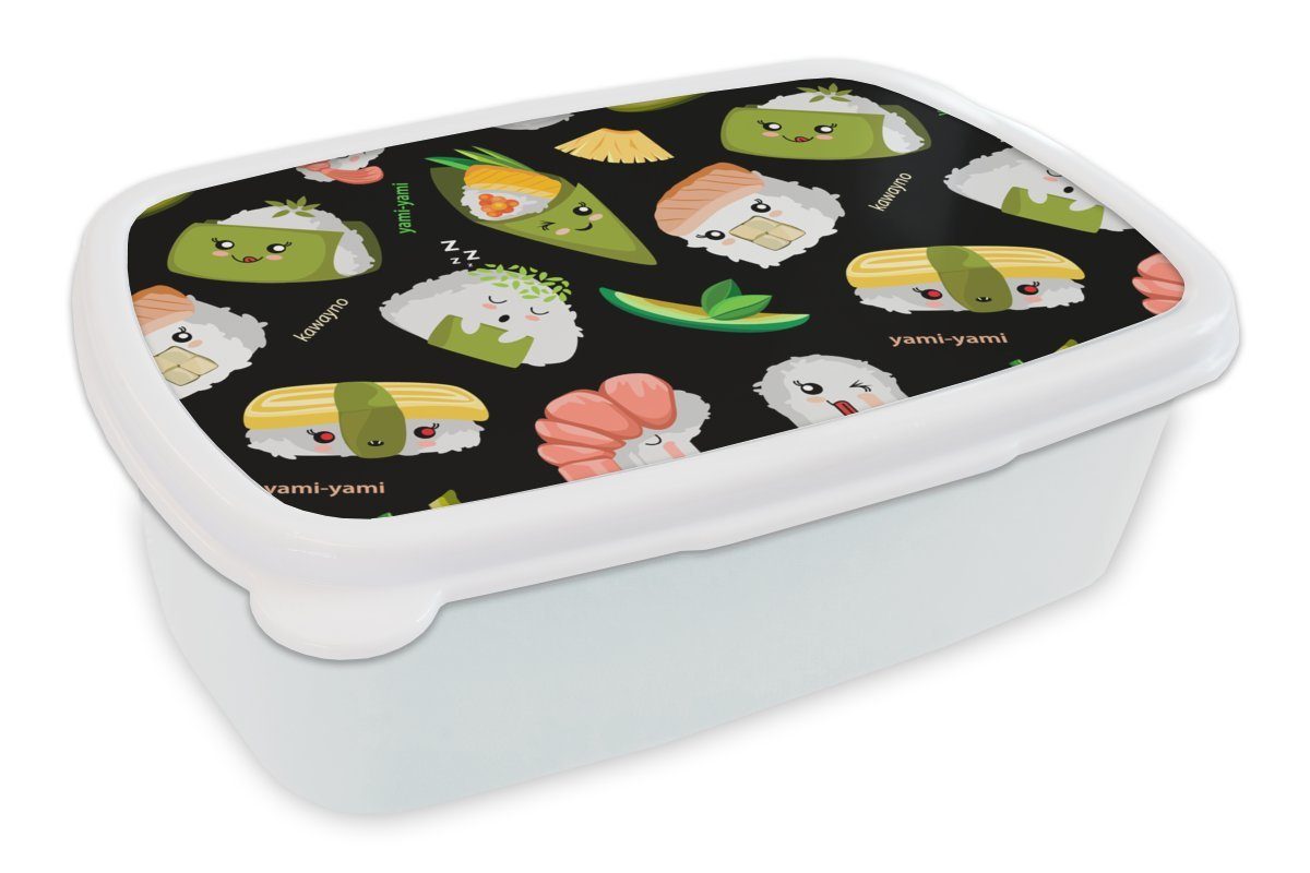 MuchoWow Lunchbox Kawaii - Sushi - Schablonen, Kunststoff, (2-tlg), Brotbox für Kinder und Erwachsene, Brotdose, für Jungs und Mädchen weiß