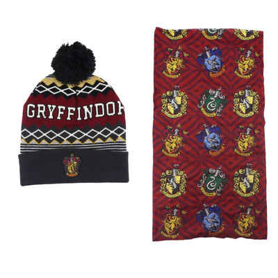 Harry Potter Bommelmütze Gryffindor Winter-Set Mütze plus Snood Gr. 54 oder 56, Schwarz oder Braun