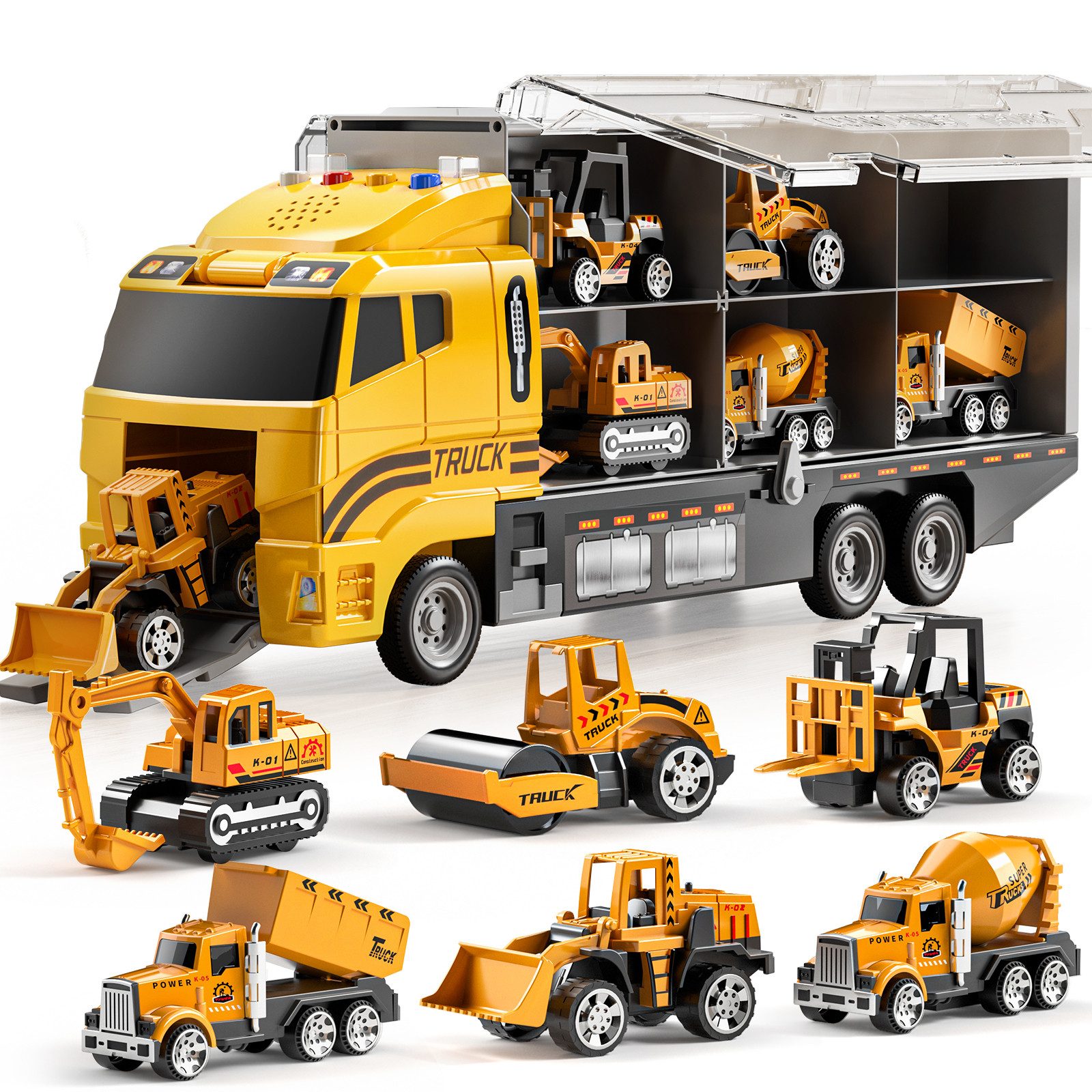 TEMI Spielzeug-Auto Kleinkind Spielzeug Legierung Metall Notfall Fahrzeug Transport Auto, (Set, Set), LKW Spielzeug Set mit Spielmatte